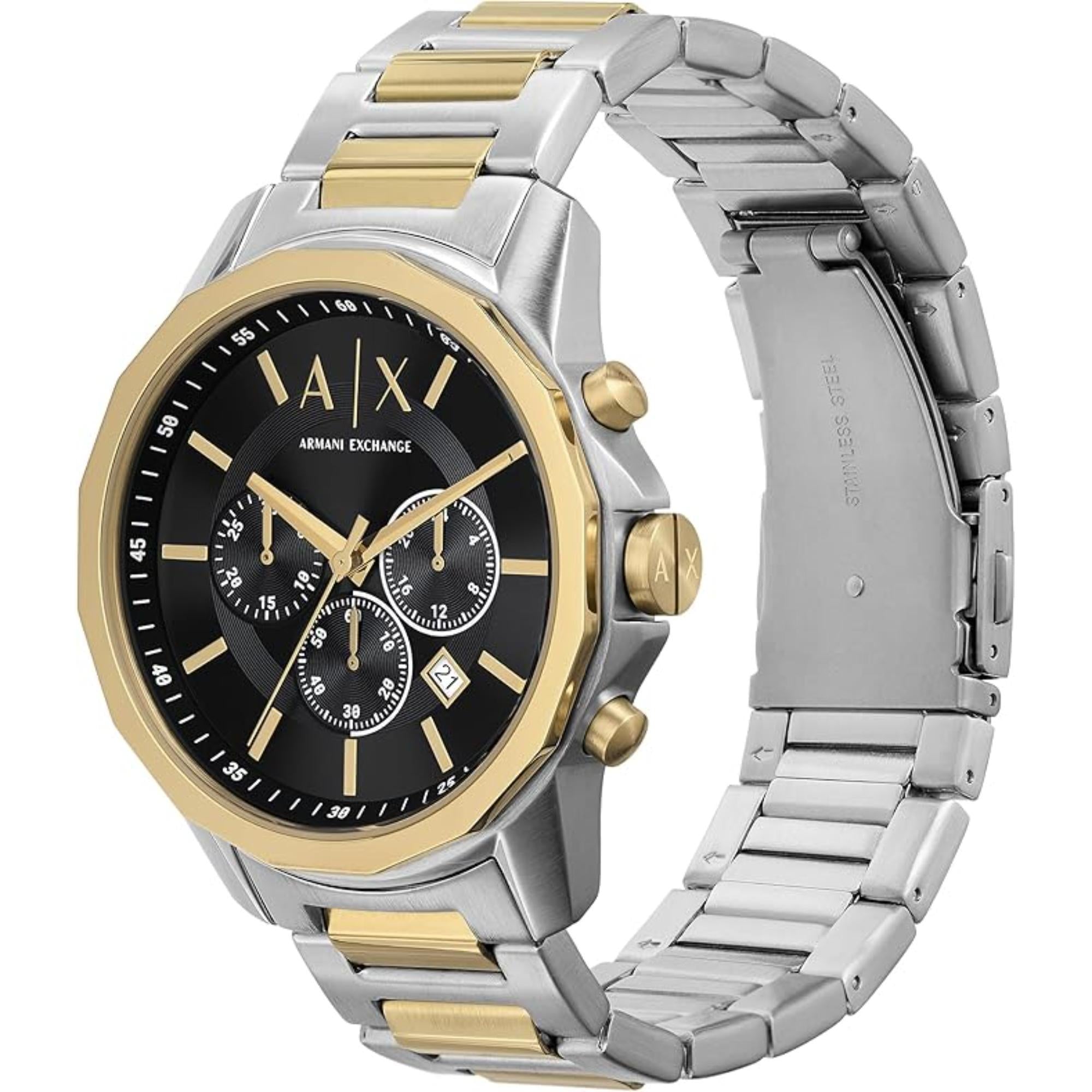 Armani Exchange Banks 44mm Chronograph Black Dial Steel  Mens Quarts Watch and Bracelet Set AX7148SET