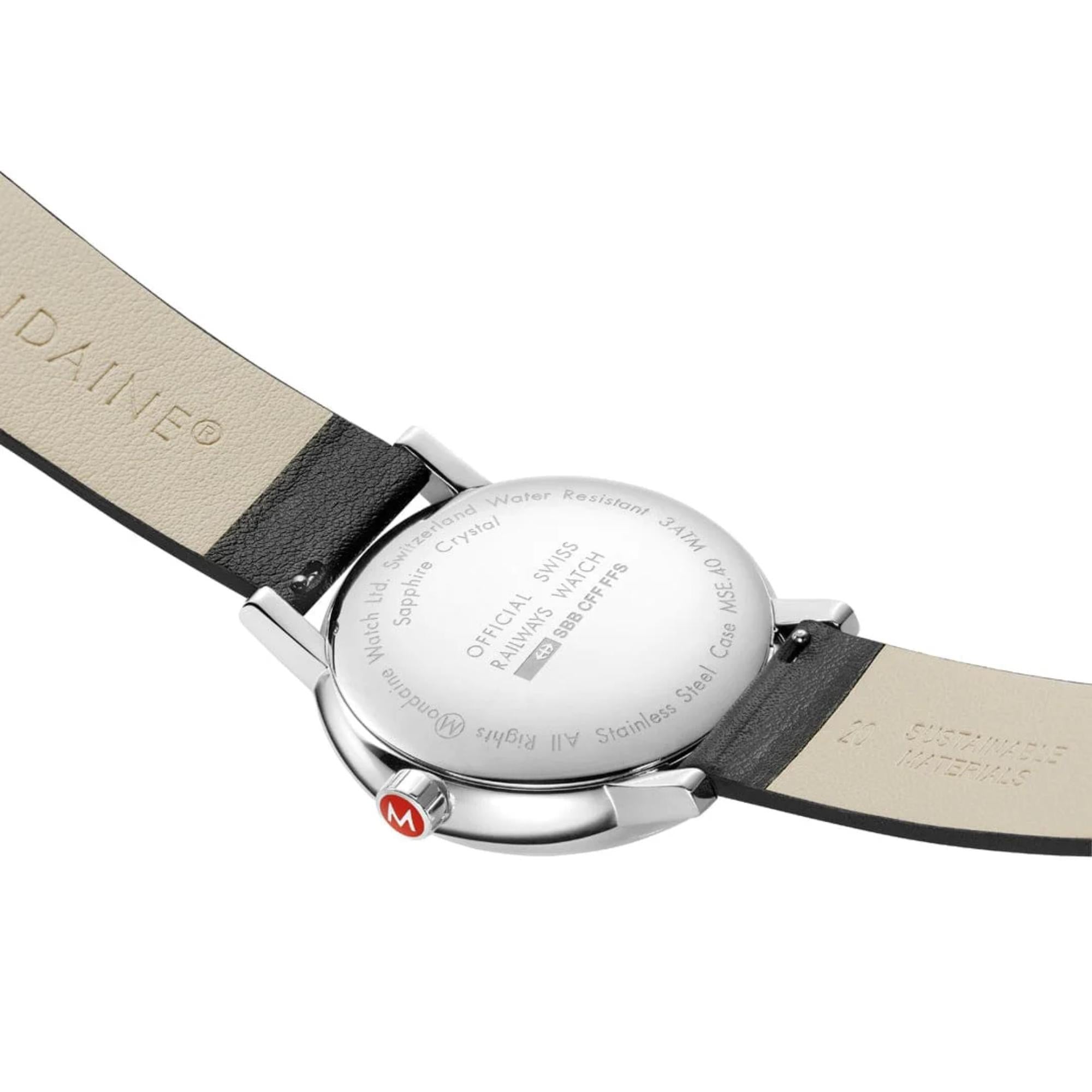 Mondaine Evo2 40mm White Dial Leather Quartz Watch MSE.40110.LBV