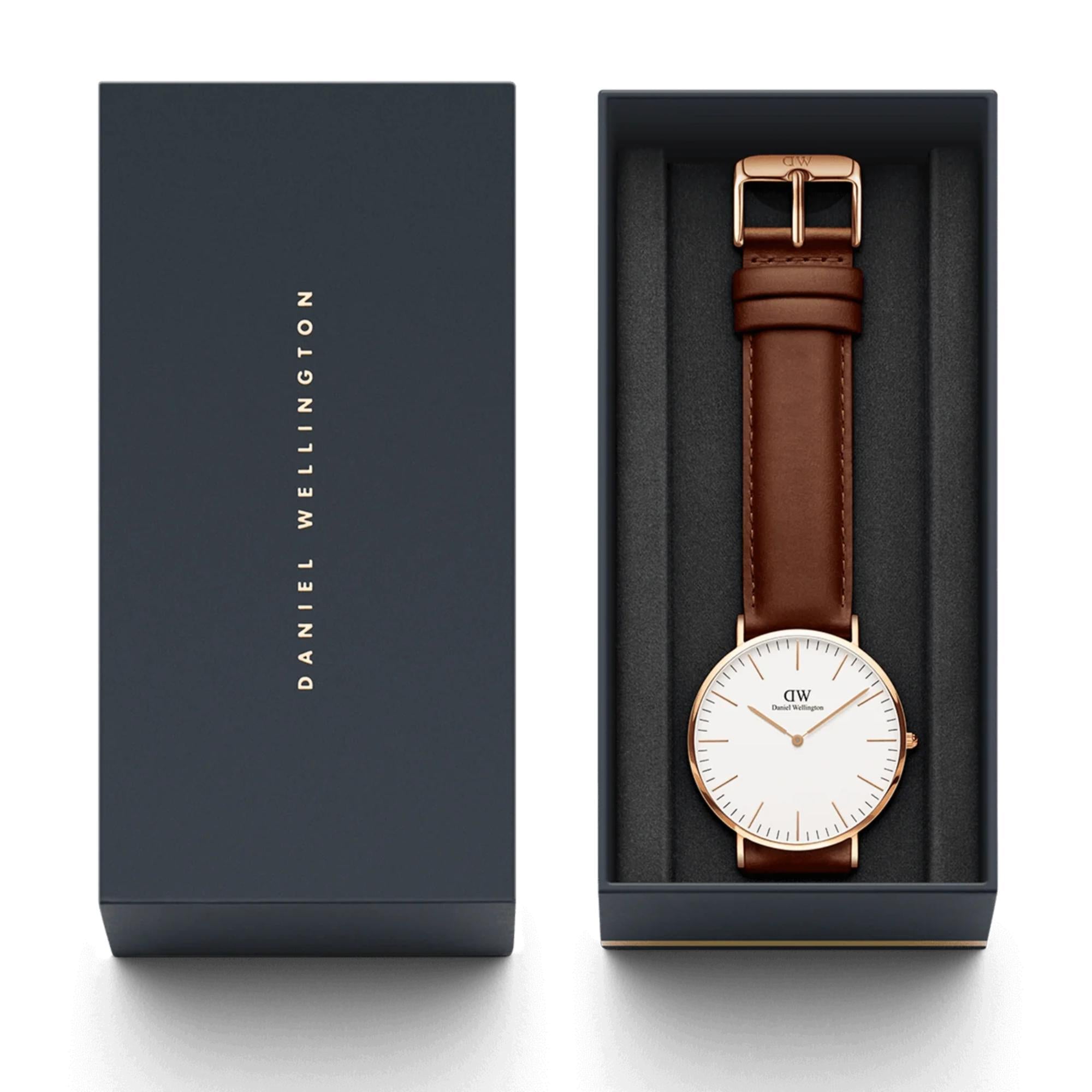 Daniel Wellington Classic 40mm Weißes Zifferblatt Leder Herren Quarz Uhr DW00100006