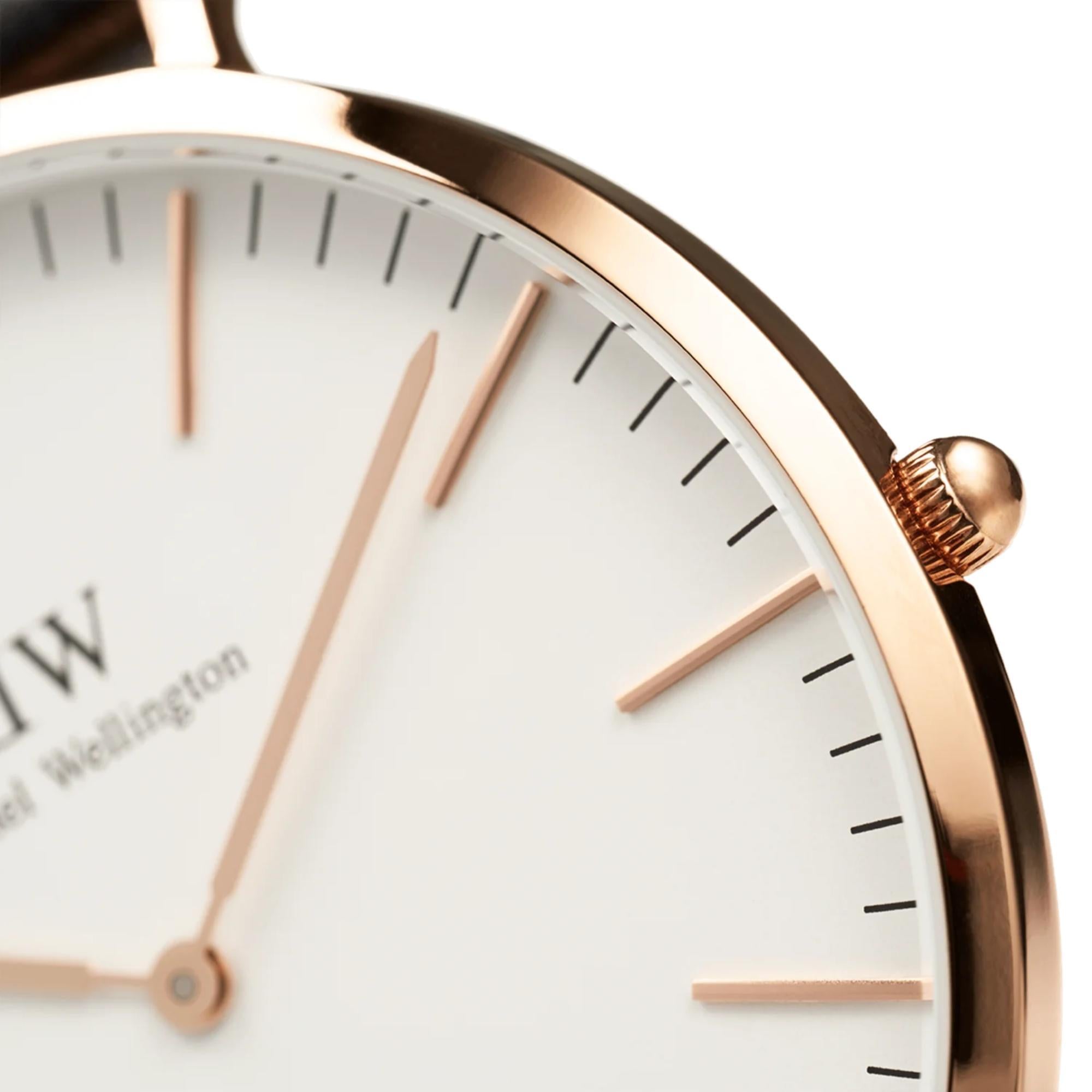 Daniel Wellington Classic 36mm Weißes Zifferblatt Leder Herren Quarz Uhr DW00100035