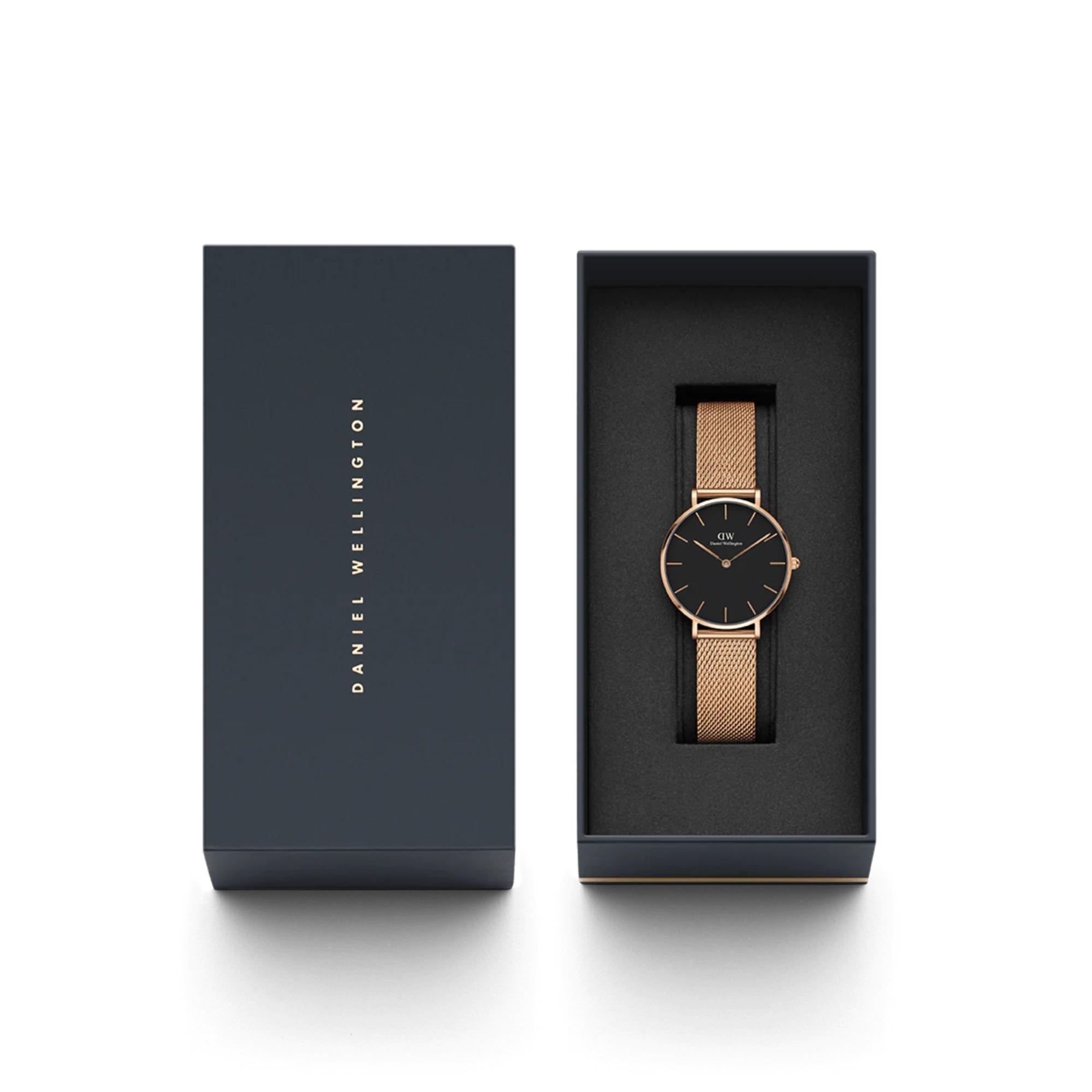 Daniel Wellington Petite 28mm Black Dial Steel Ladies Quartz Watch DW00100217