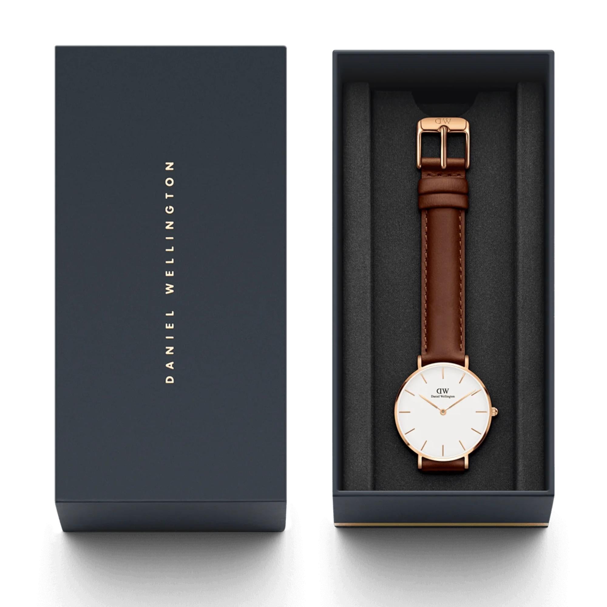 Daniel Wellington Petite 28mm Weißes Zifferblatt Leder Damen Quarz Uhr DW00100231