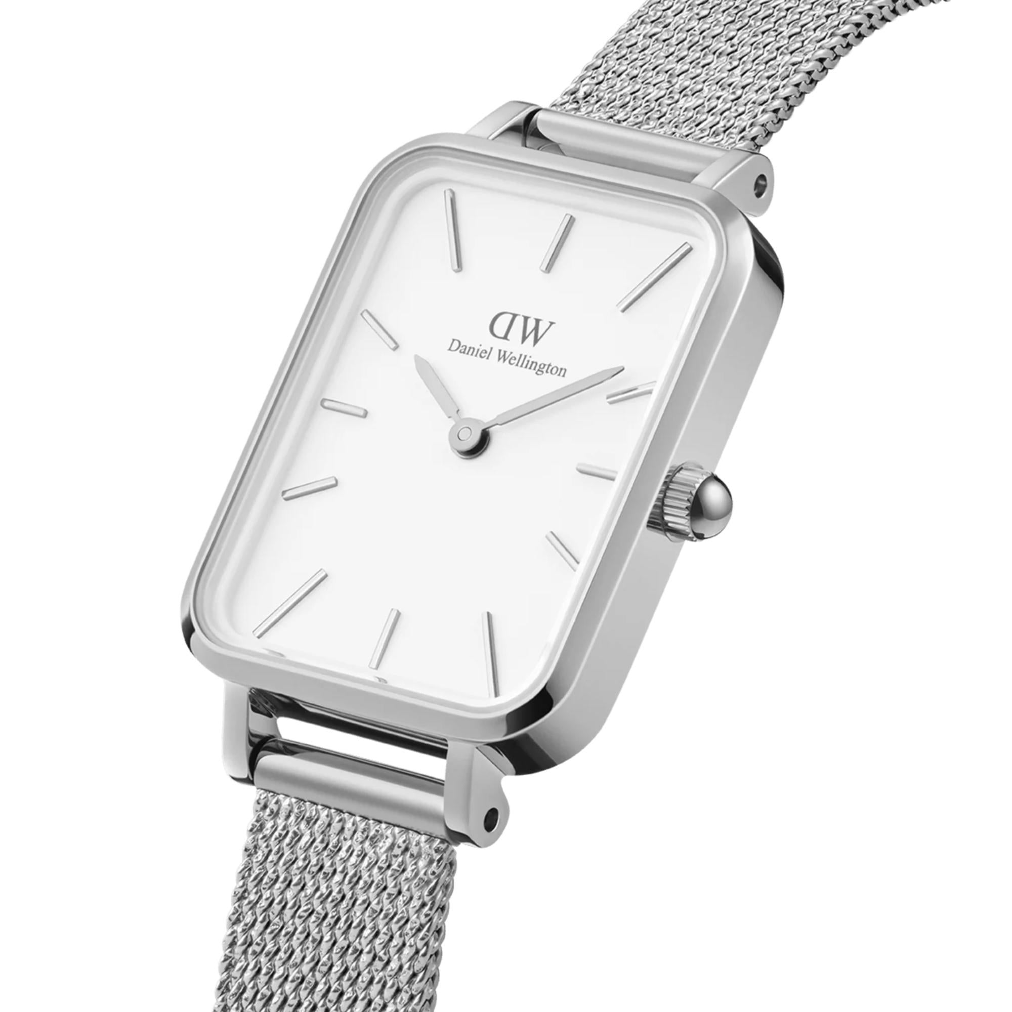 Daniel Wellington Quadro 20mm Weißes Zifferblatt Stahl Damen Quarz Uhr DW00100438