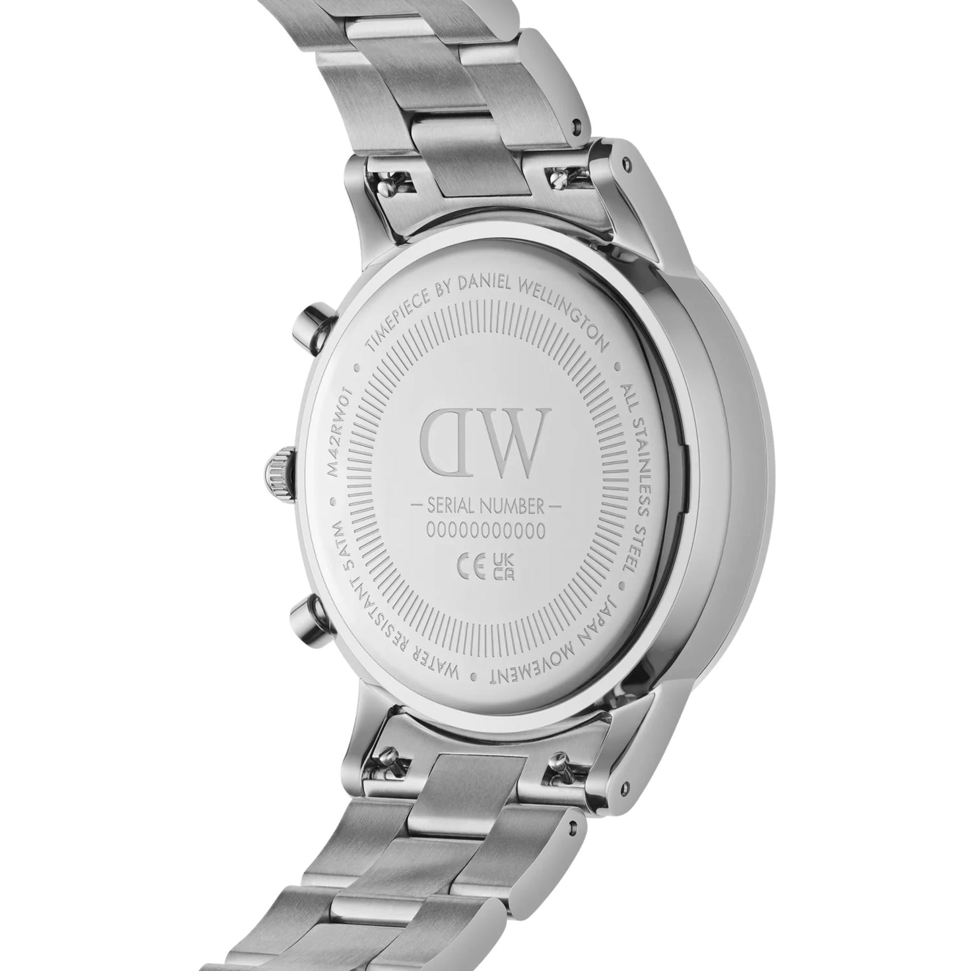 Daniel Wellington Iconic 42mm Chronograph Blaues Zifferblatt Stahl Herren Uhr DW00100644