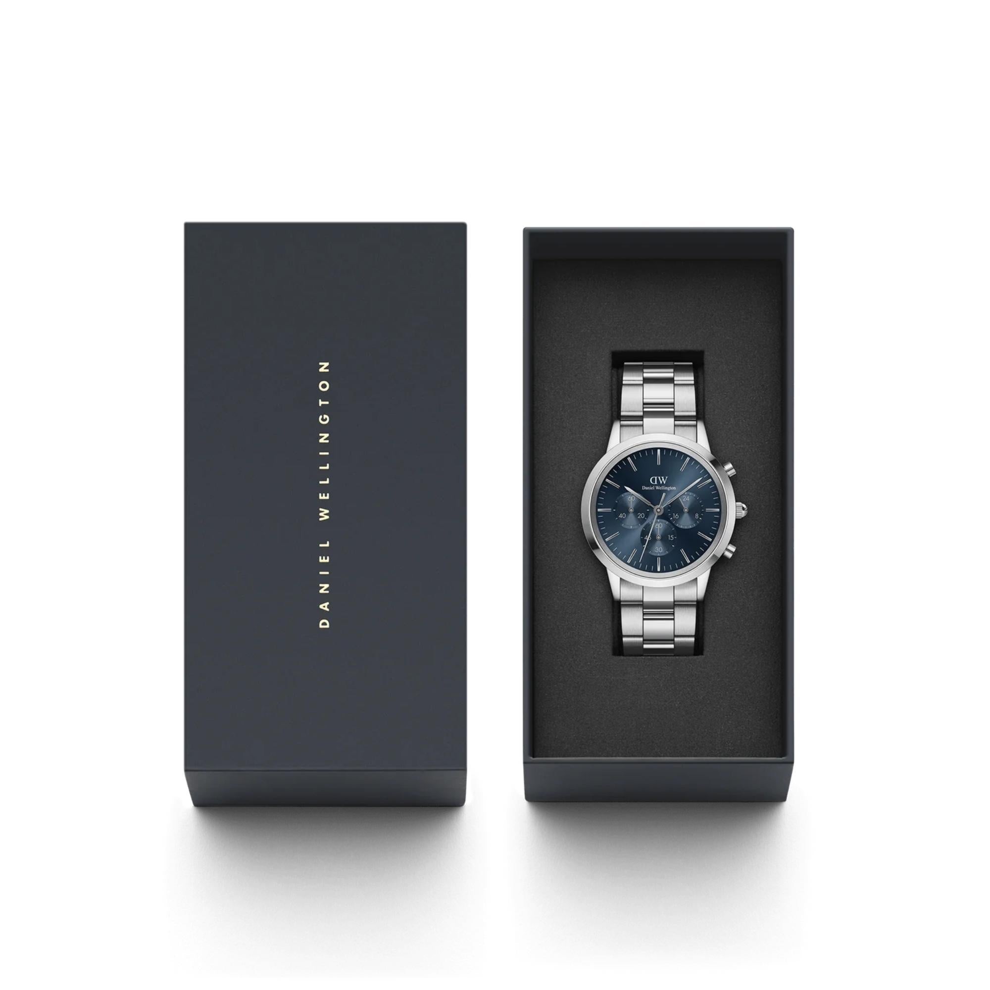 Daniel Wellington Iconic 42mm Chronograph Blaues Zifferblatt Stahl Herren Uhr DW00100644