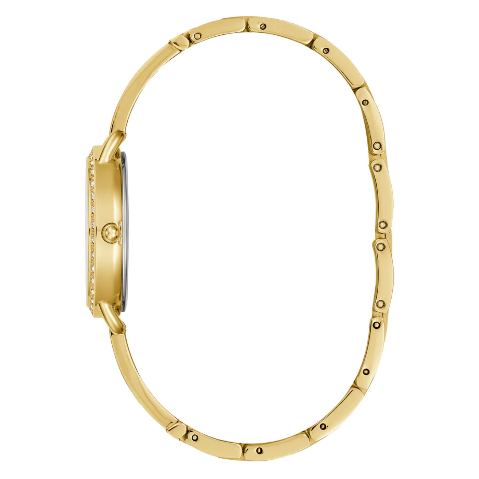 GUESS Damen Goldfarbene Edelstahlarmband Analog Champagner Zifferblatt Uhr GW0022L2