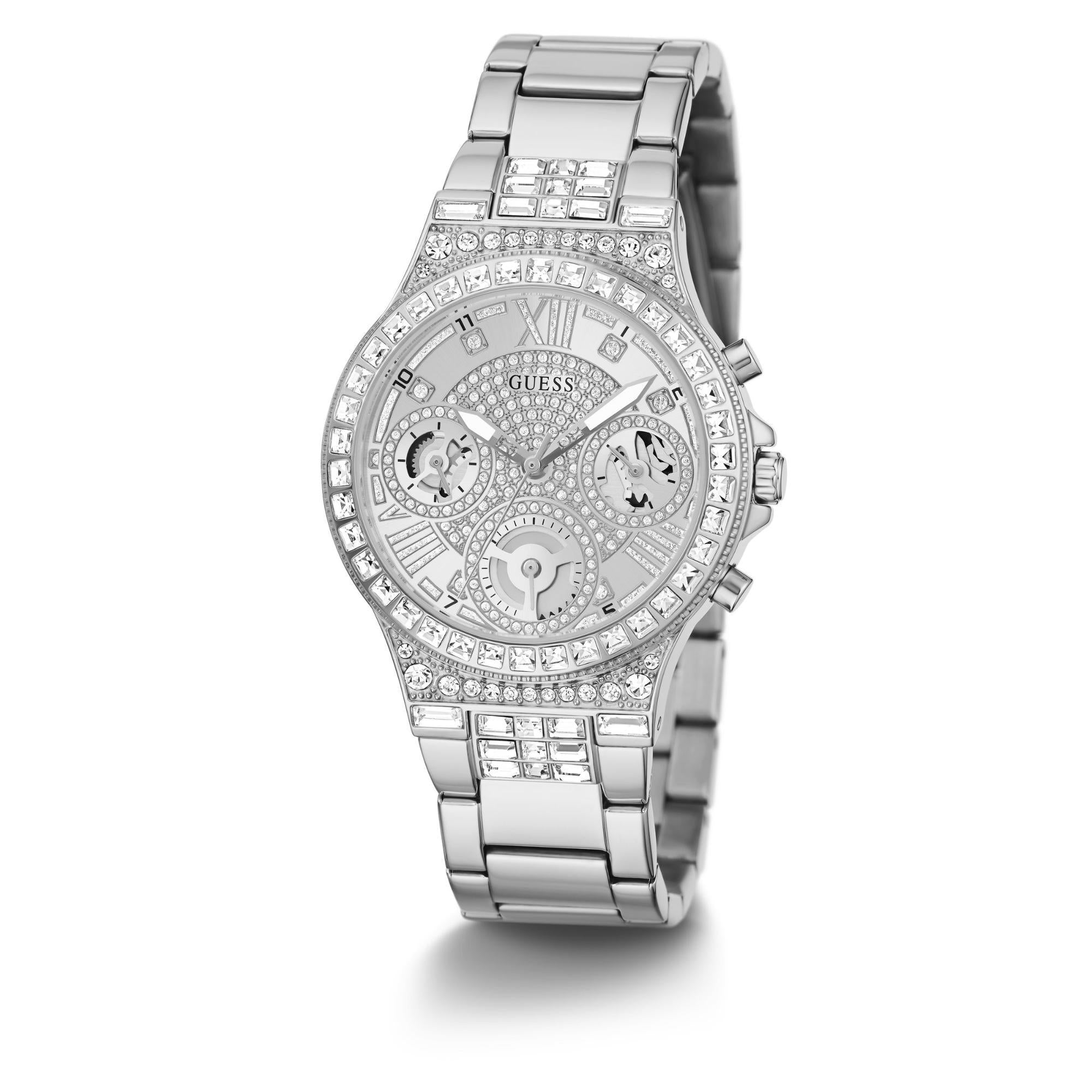 Guess Damen Moonlight Silber Zifferblatt Uhr mit Edelstahlarmband GW0320L1