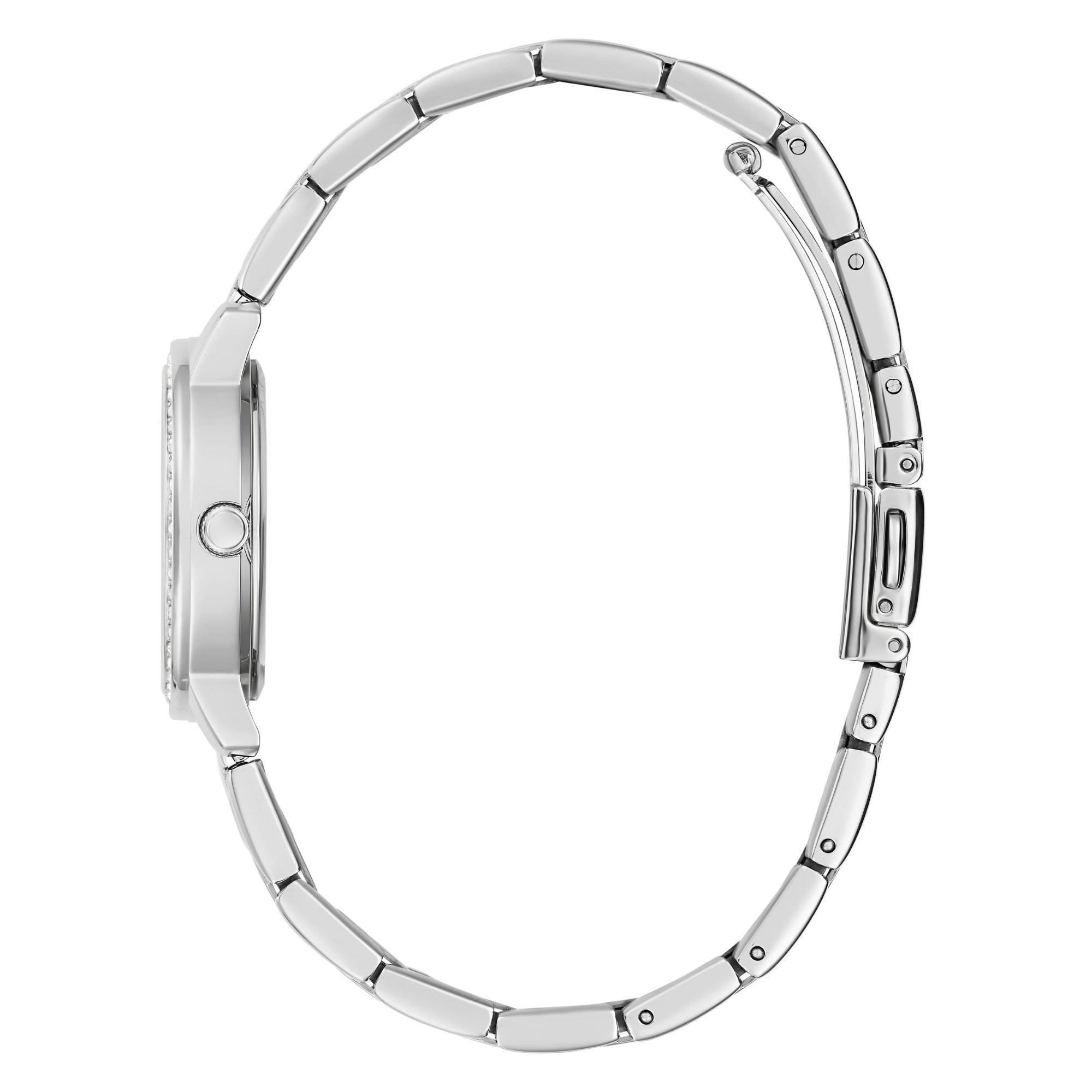 GUESS Ladies Silver Tone Stainless Steel Strap Analog White Dial Watch GW0468L1