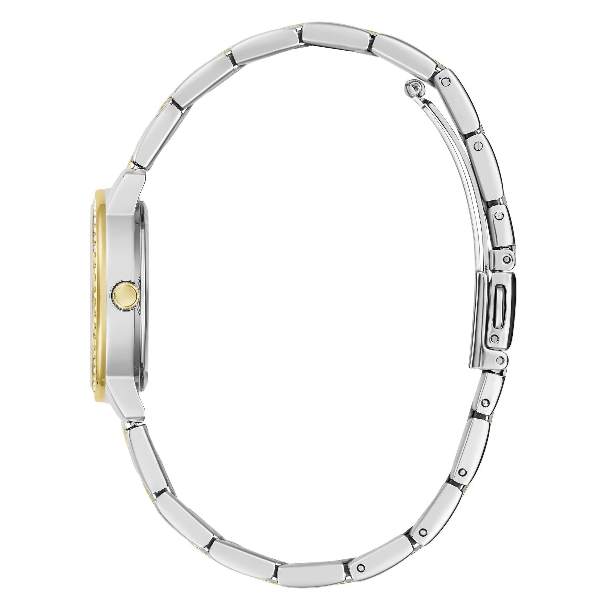 GUESS Ladies Silver/Gold Tone Two-Tone Stainless Steel Strap Analog White Dial Watch GW0468L4