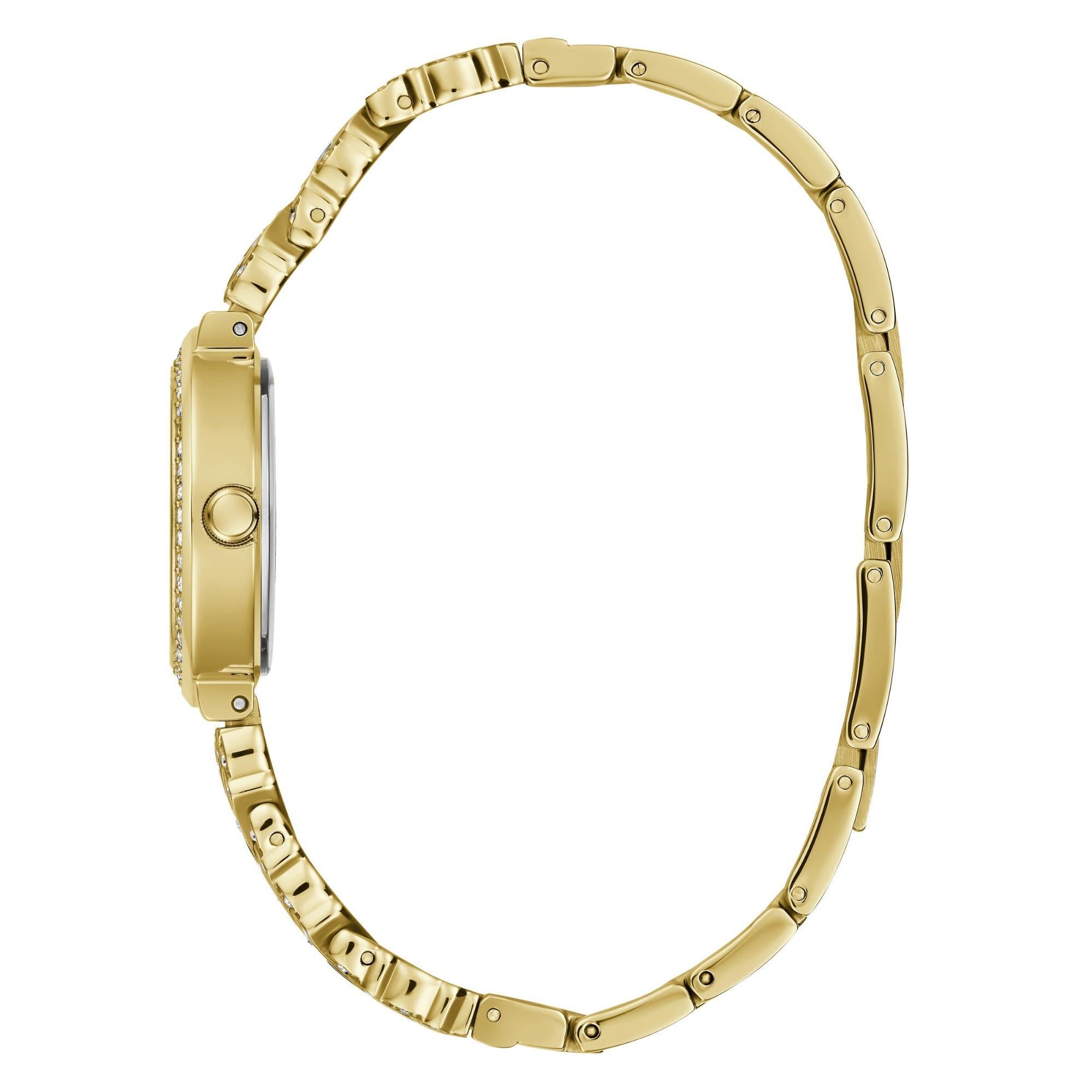 GUESS Damen Goldfarbene Analog Champagner Zifferblatt Uhr mit Edelstahlarmband GW0476L2