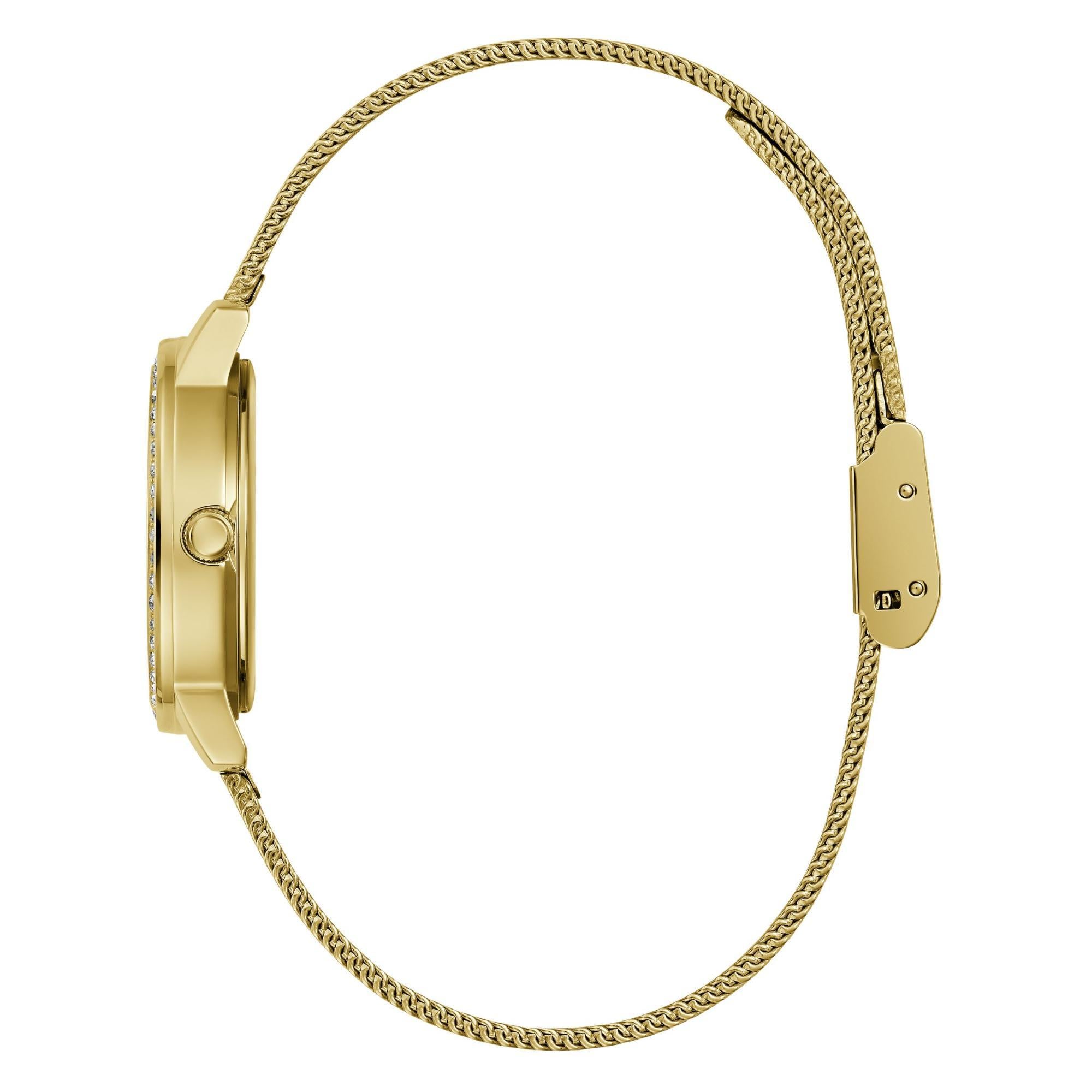 GUESS Goldfarbene Analog Weiß Zifferblatt Edelstahlarmband Damen Uhr GW0534L2