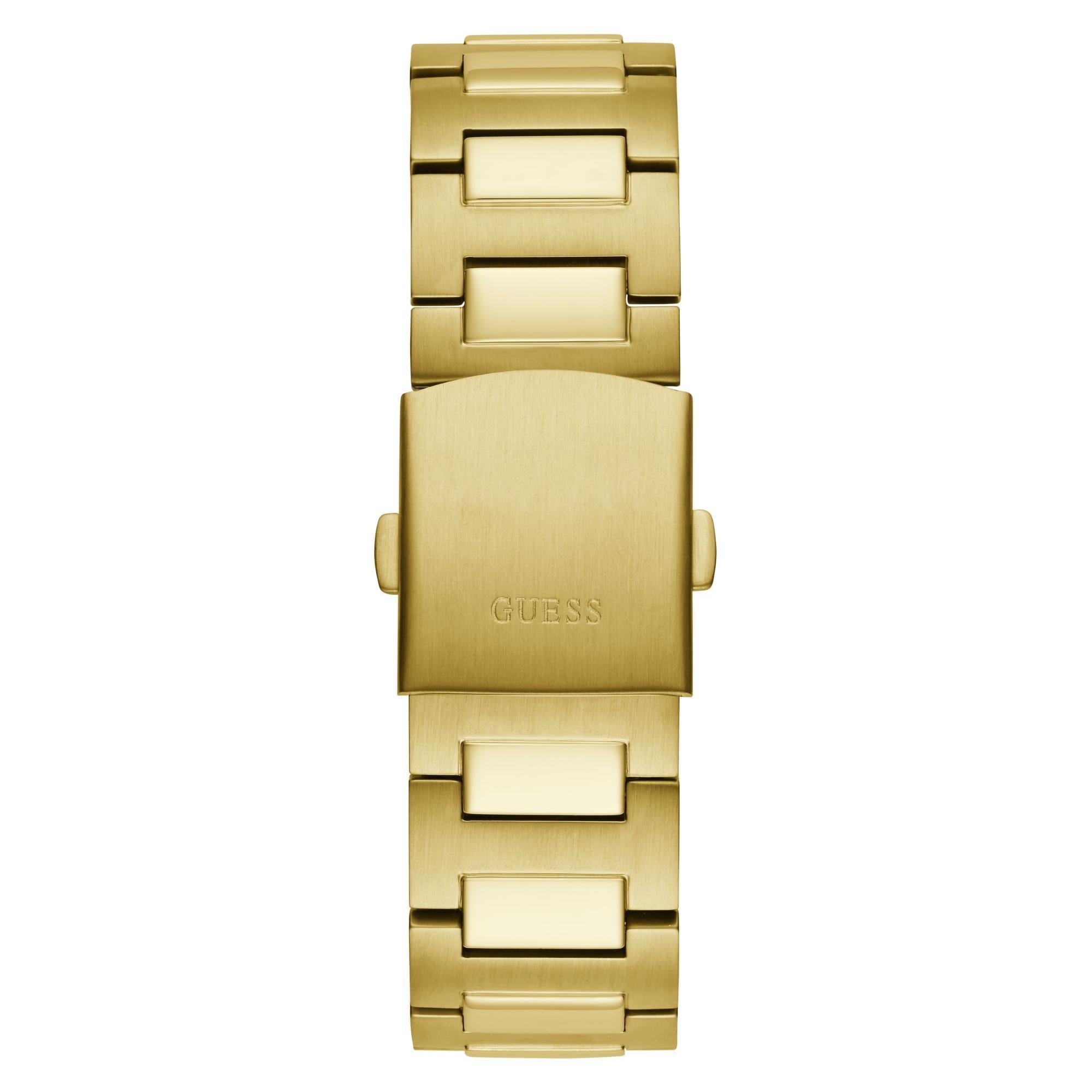GUESS Gold Tone Multi-Function Black Dial Steel Strap Men's Watch GW0572G2
