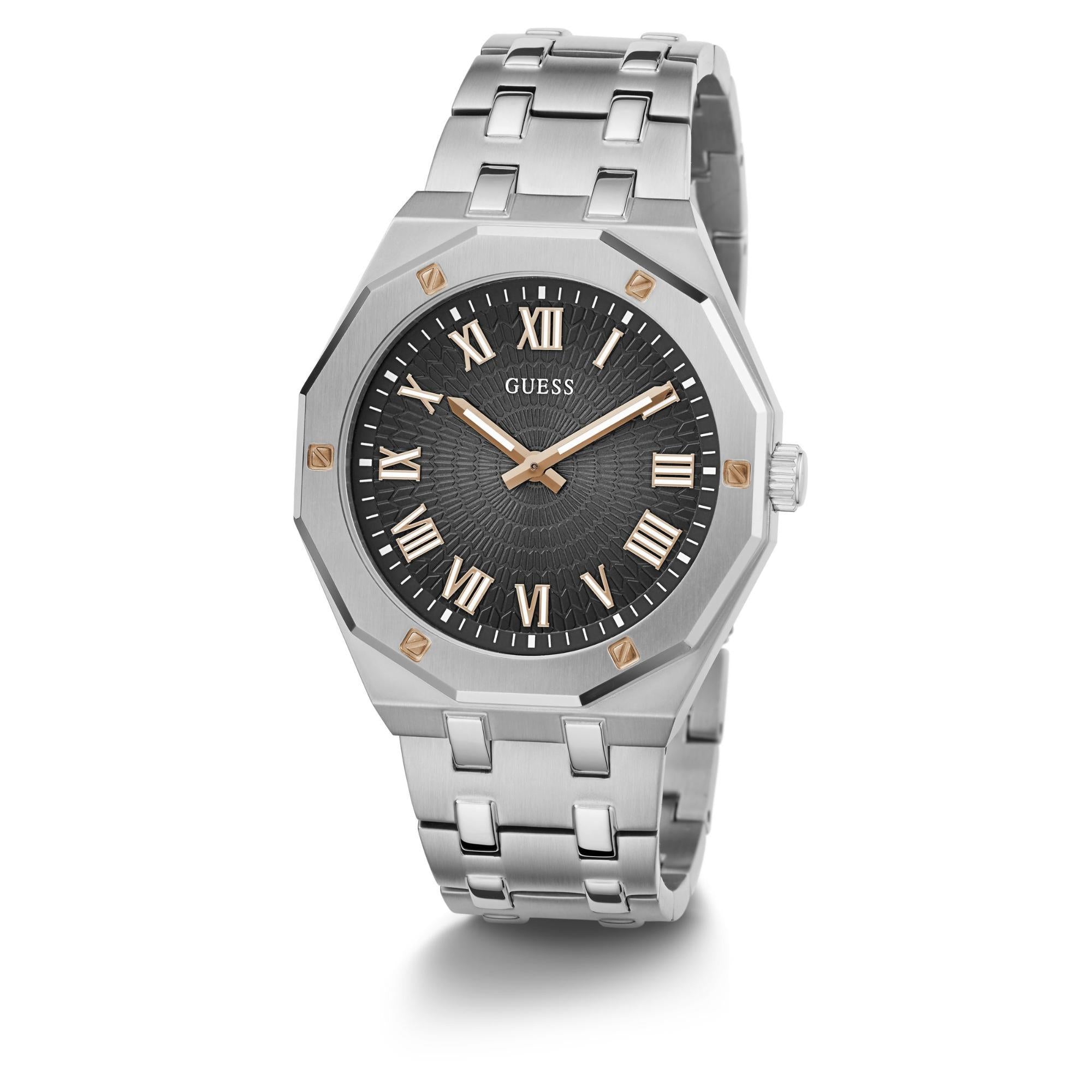 GUESS Gold Tone Analog Black Dial with Stainless Steel Strap Men's Watch GW0575G1 - WatchNation