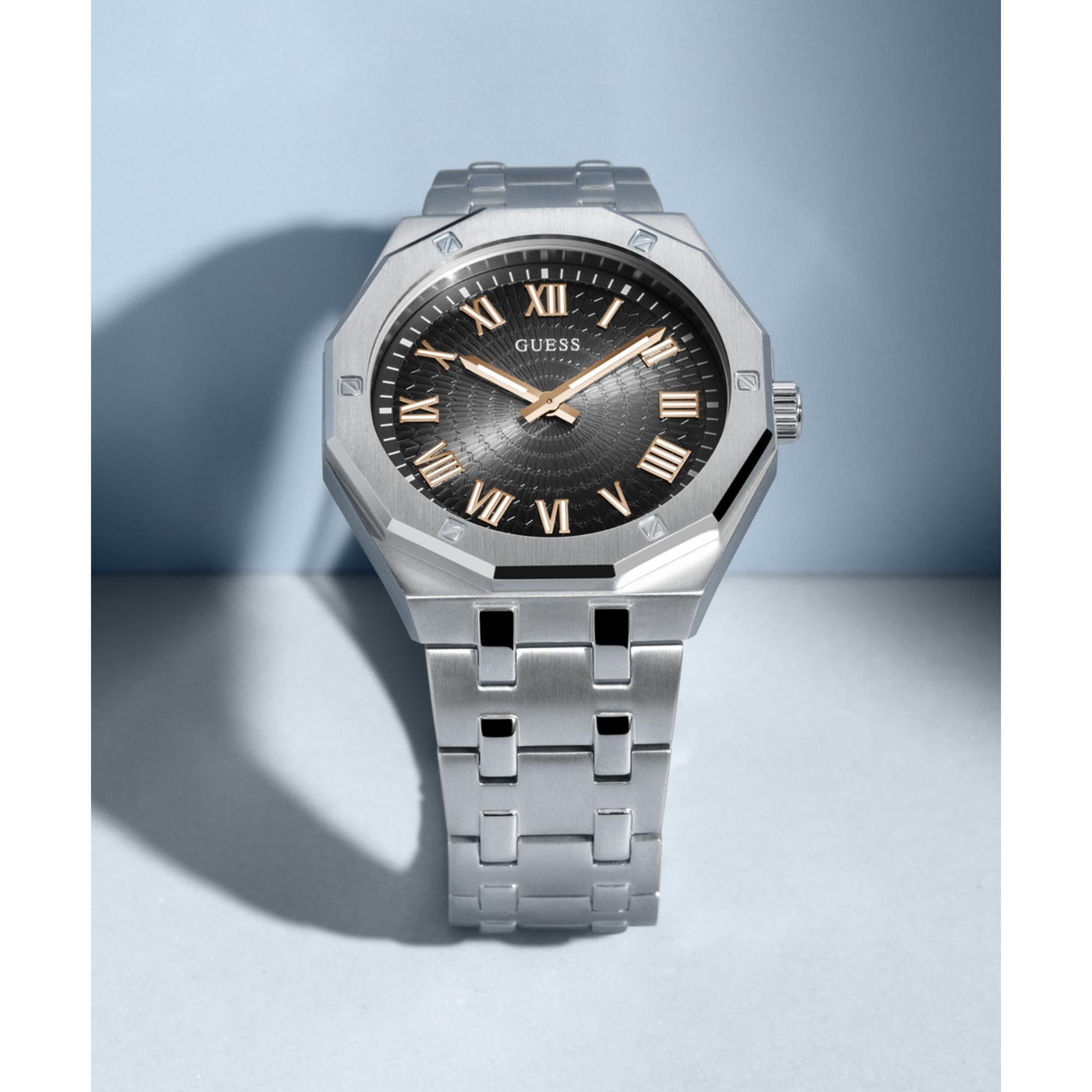 GUESS Gold Tone Analog Black Dial with Stainless Steel Strap Men's Watch GW0575G1 - WatchNation