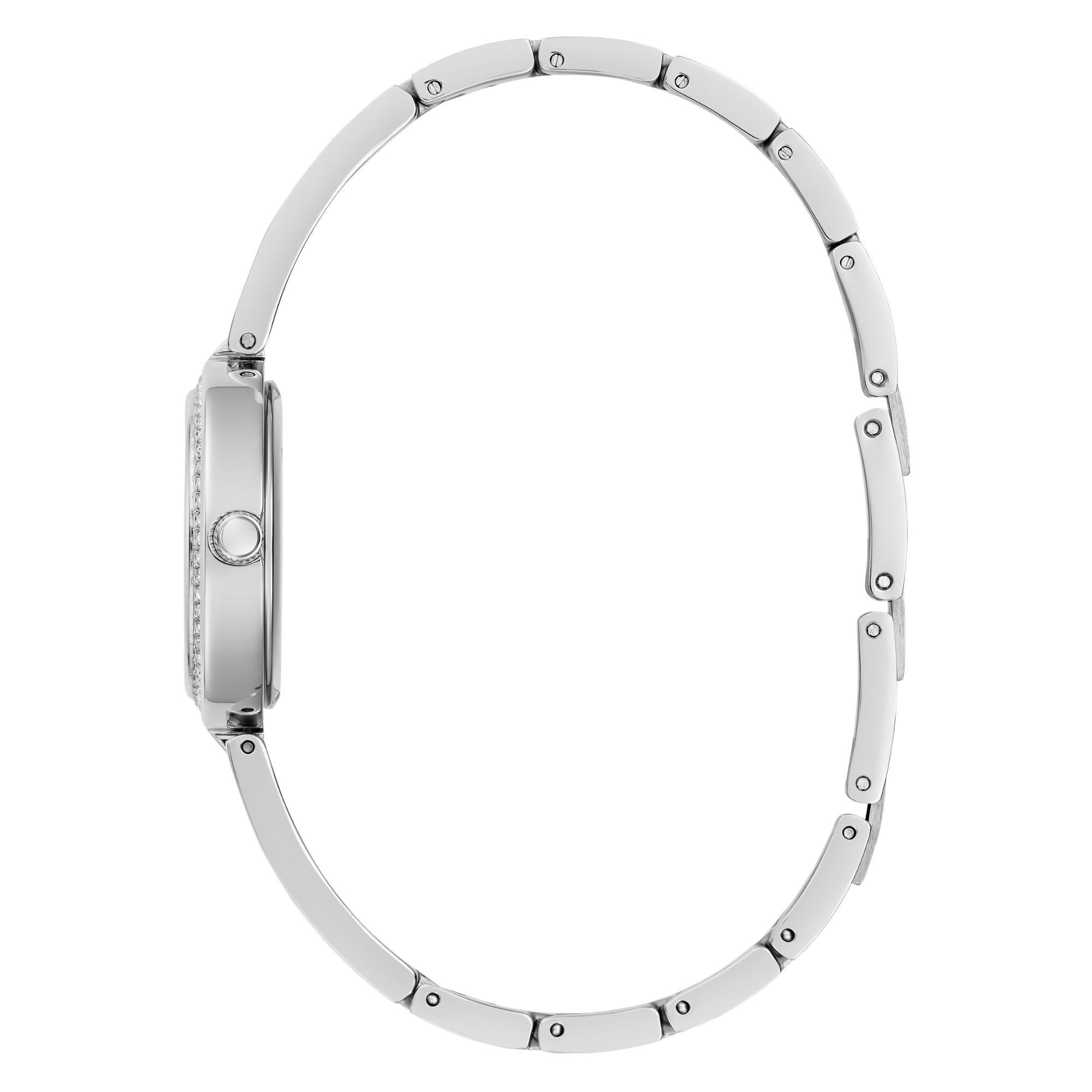GUESS Ladies Silver Tone Analog Stainless Steel White Dial Watch GW0655L1