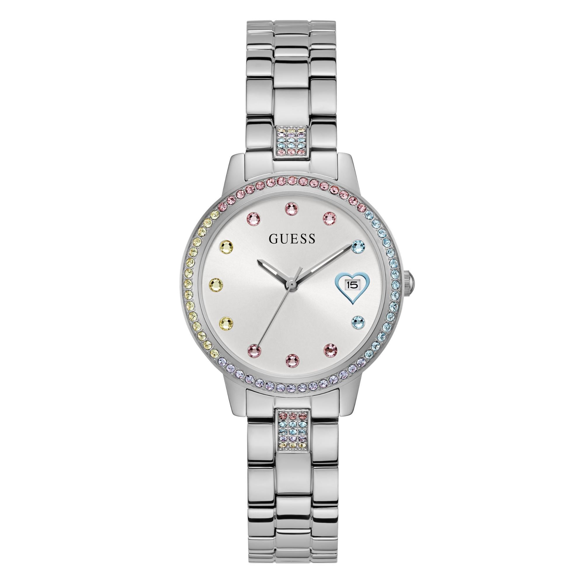 GUESS Three of Hearts Quartz Silver Dial Steel Strap Ladies Watch GW0657L1