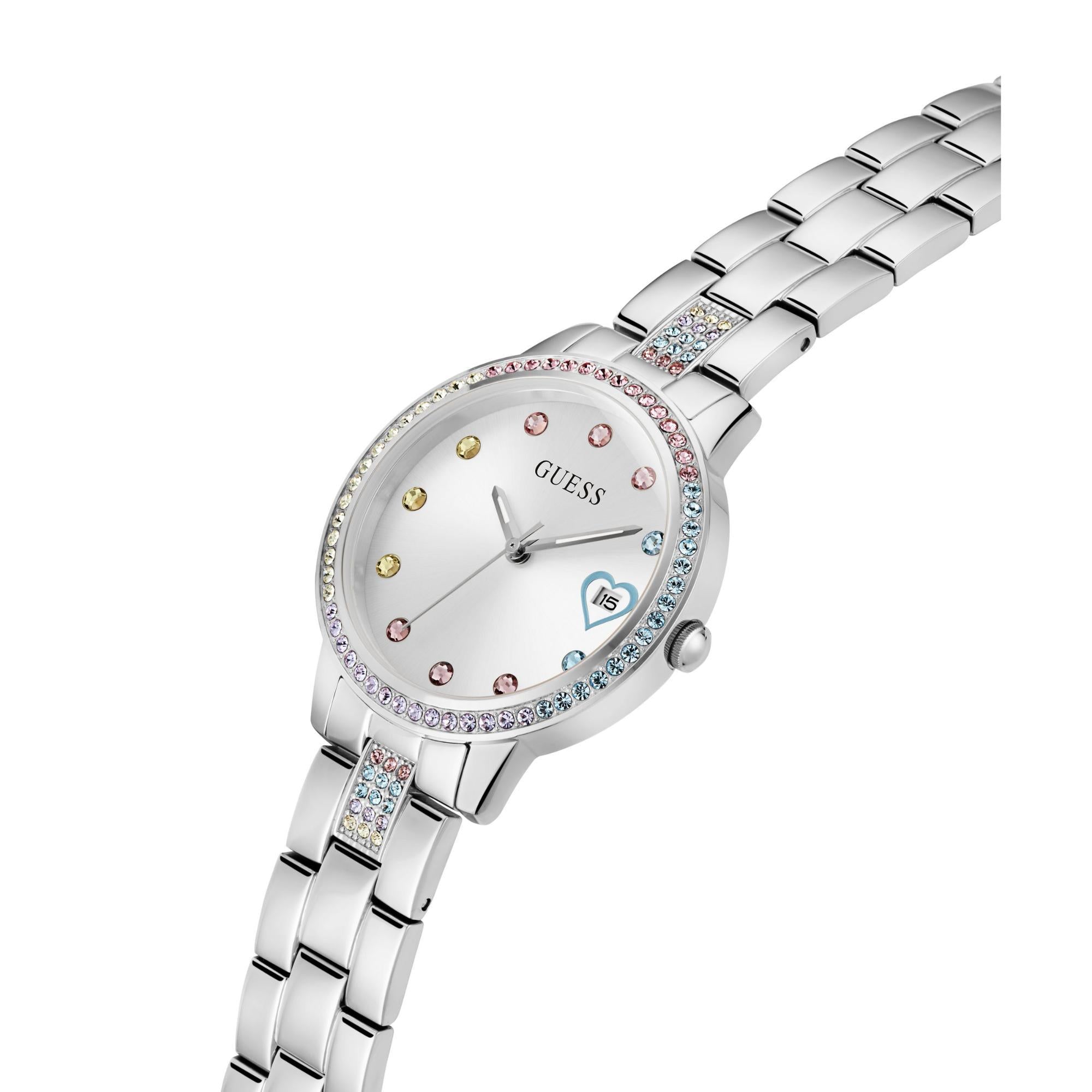 GUESS Three of Hearts Quartz Silver Dial Steel Strap Ladies Watch GW0657L1