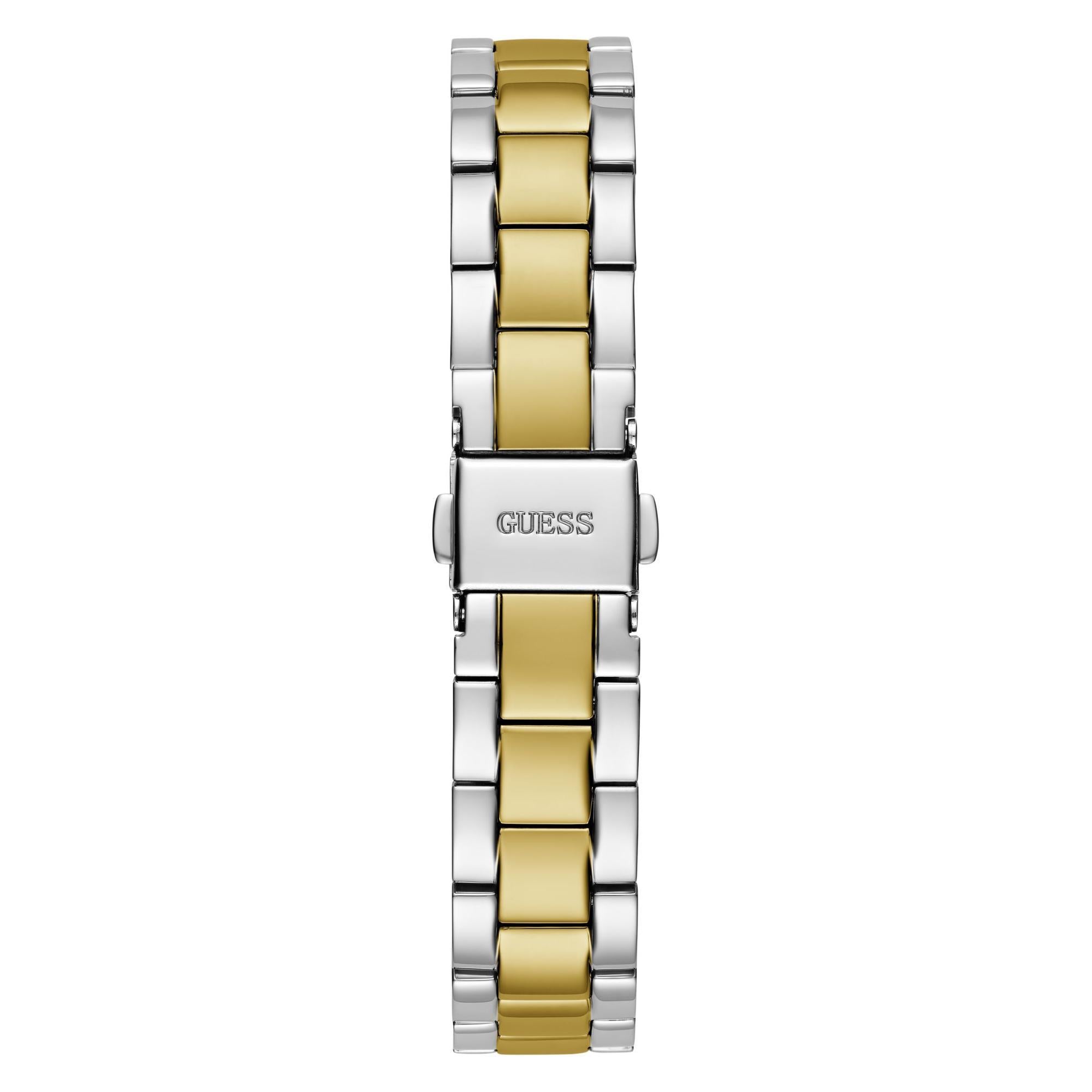 GUESS Damenarmbanduhr 2-Tone, analog, blaues Zifferblatt, mit Kristallakzenten GW0687L4