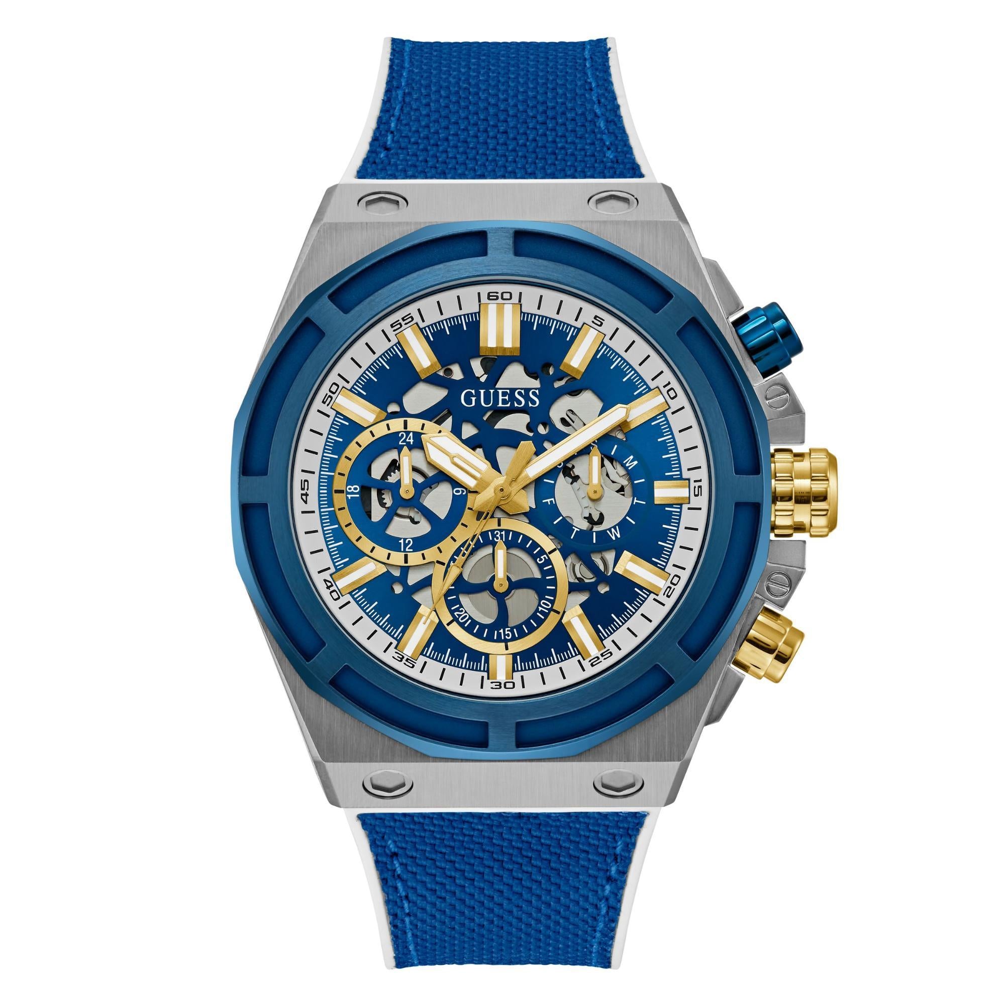 GUESS Multi-Function Chronograph Blue Dial Silicone Strap Men's Watch GW0713G1