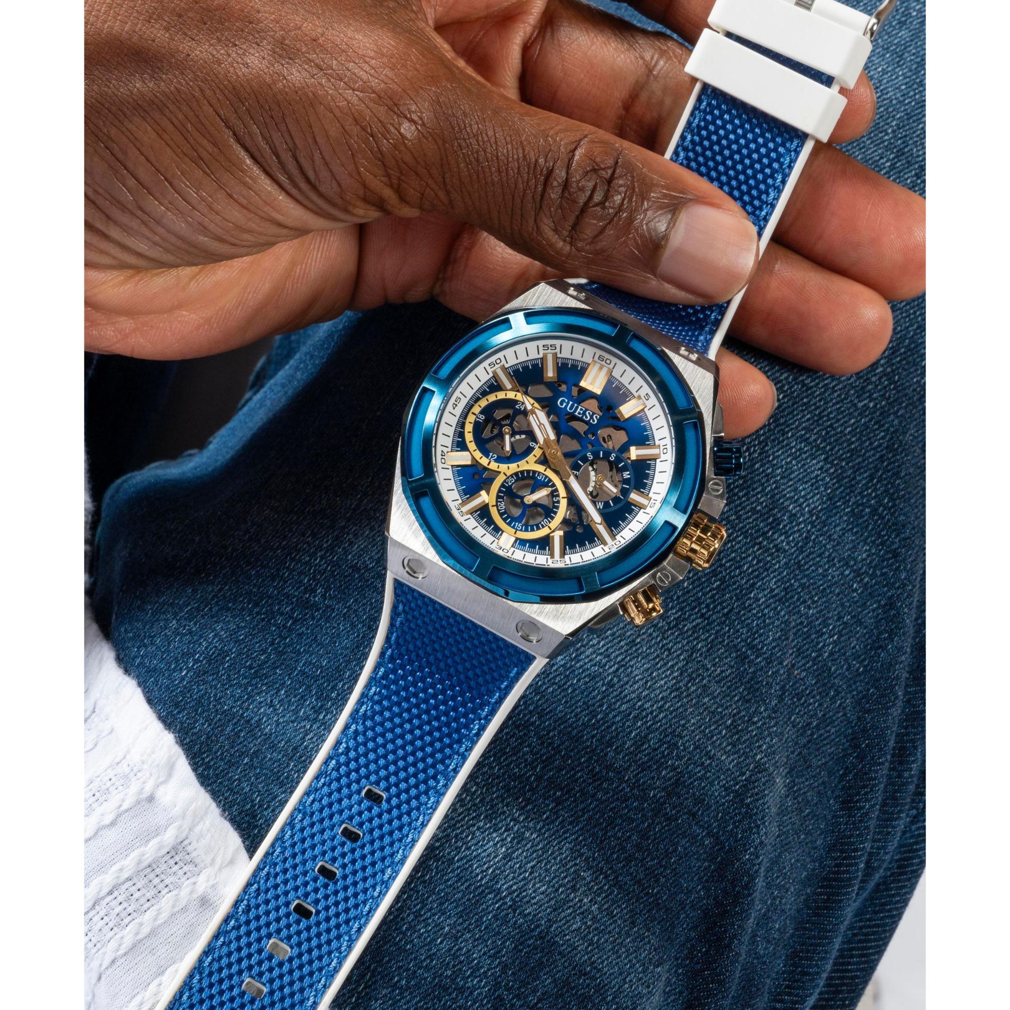 GUESS Multi-Function Chronograph Blue Dial Silicone Strap Men's Watch GW0713G1