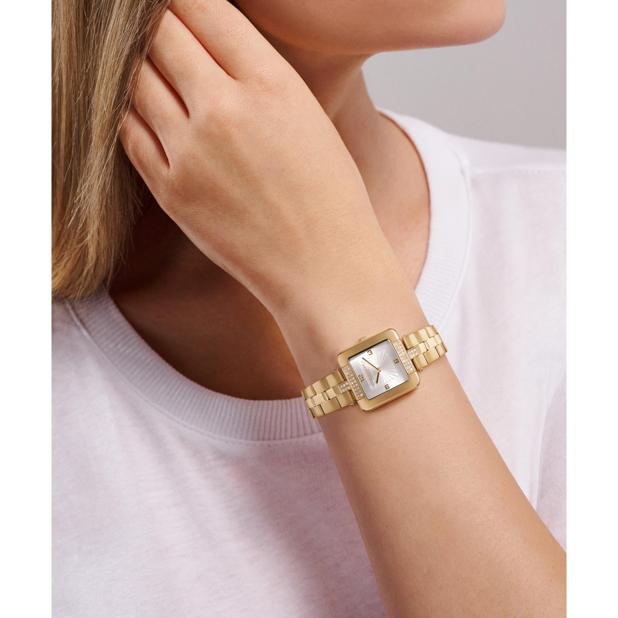 Ted Baker Mayse Multifunktion Goldfarbene Edelstahl Weißes Zifferblatt Damen Uhr BKPMSS304