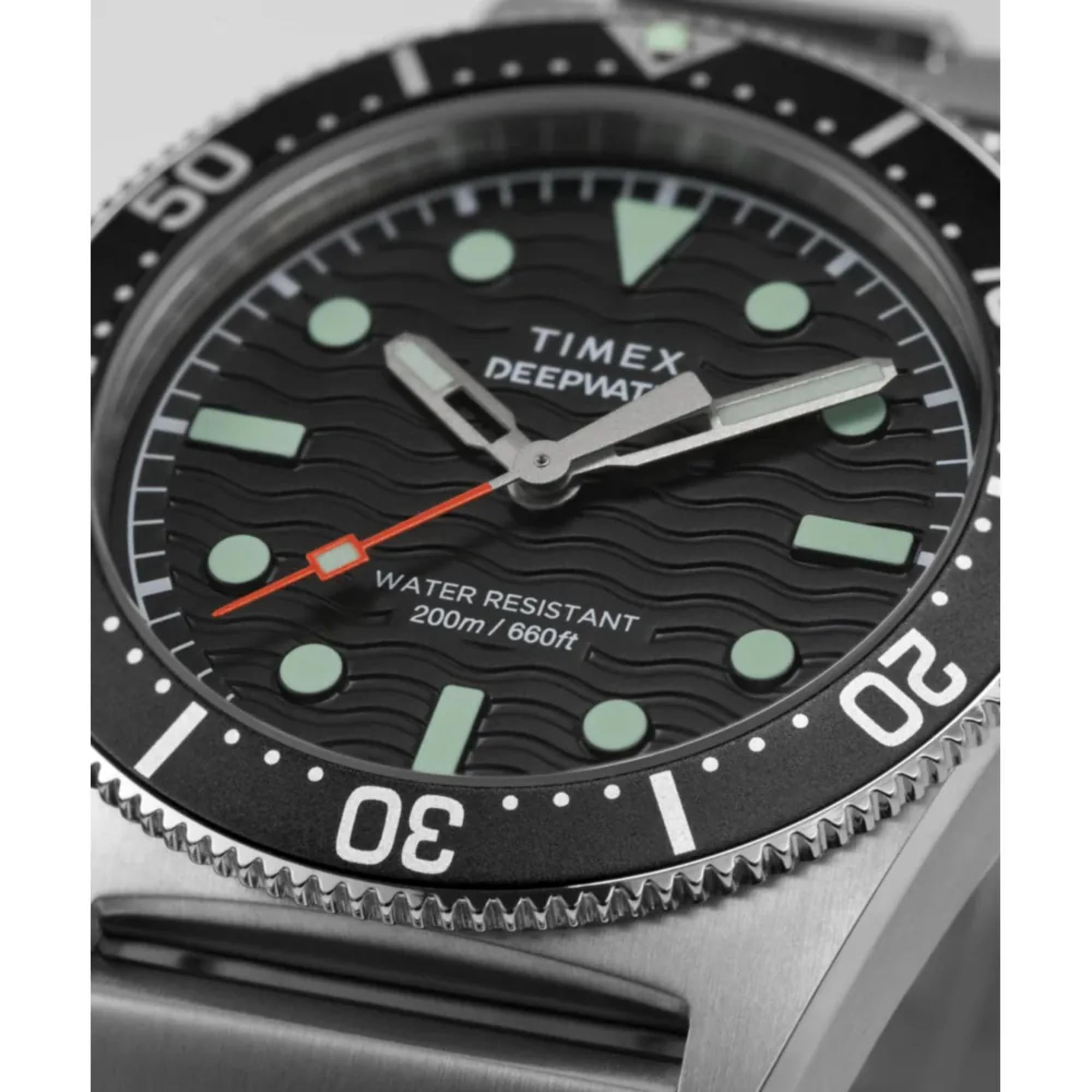 Timex DeepWater 41mm  Black Dial Steel Mens Quartz Watch TW2W95200