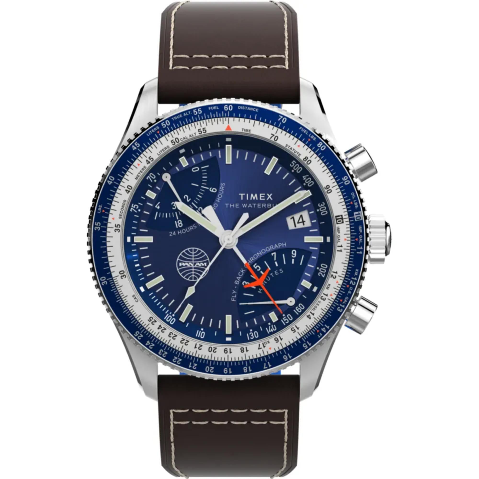 Timex Flyback 43mm Chronograph Blaues Zifferblatt Herren Quarz Uhr TW2W97200
