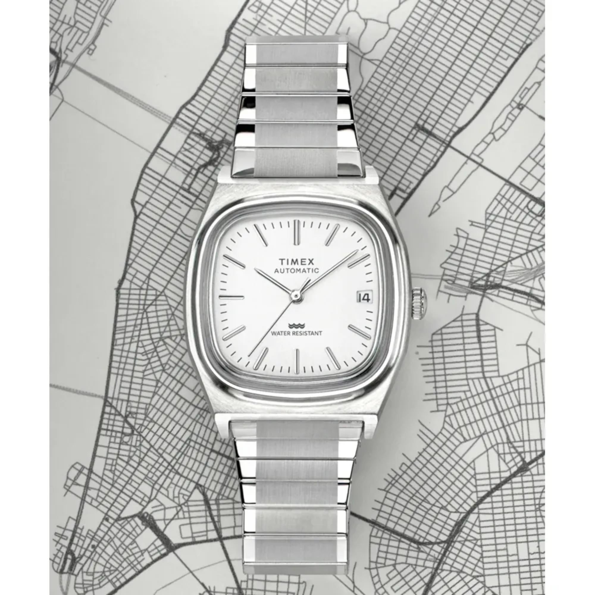 Timex Lab 34mm Silver Dial Steel Mens Automatic Watch TW2W70800