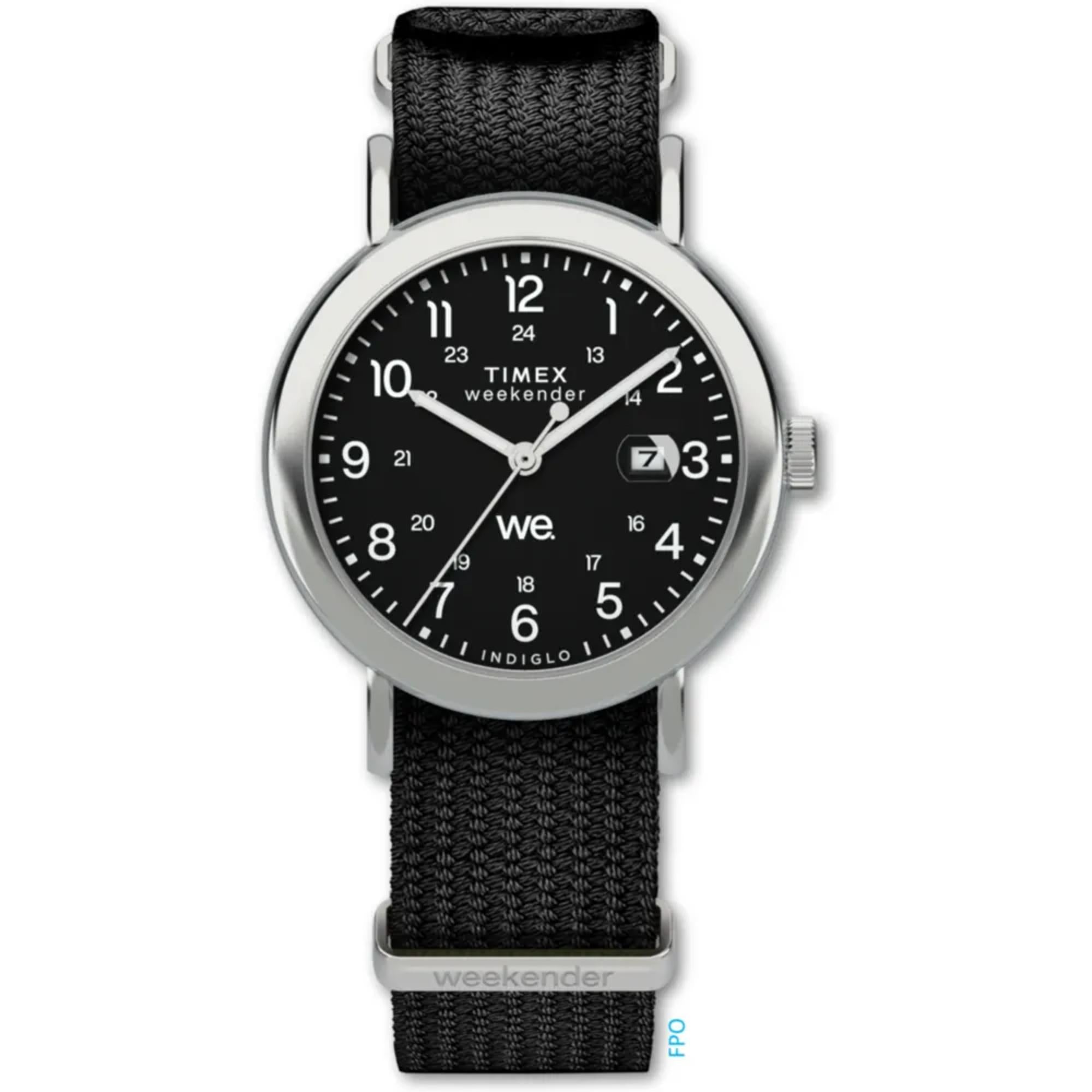Timex Weekender 40mm Schwarzes Zifferblatt Stoff Herren Quarz Uhr TW2W86100