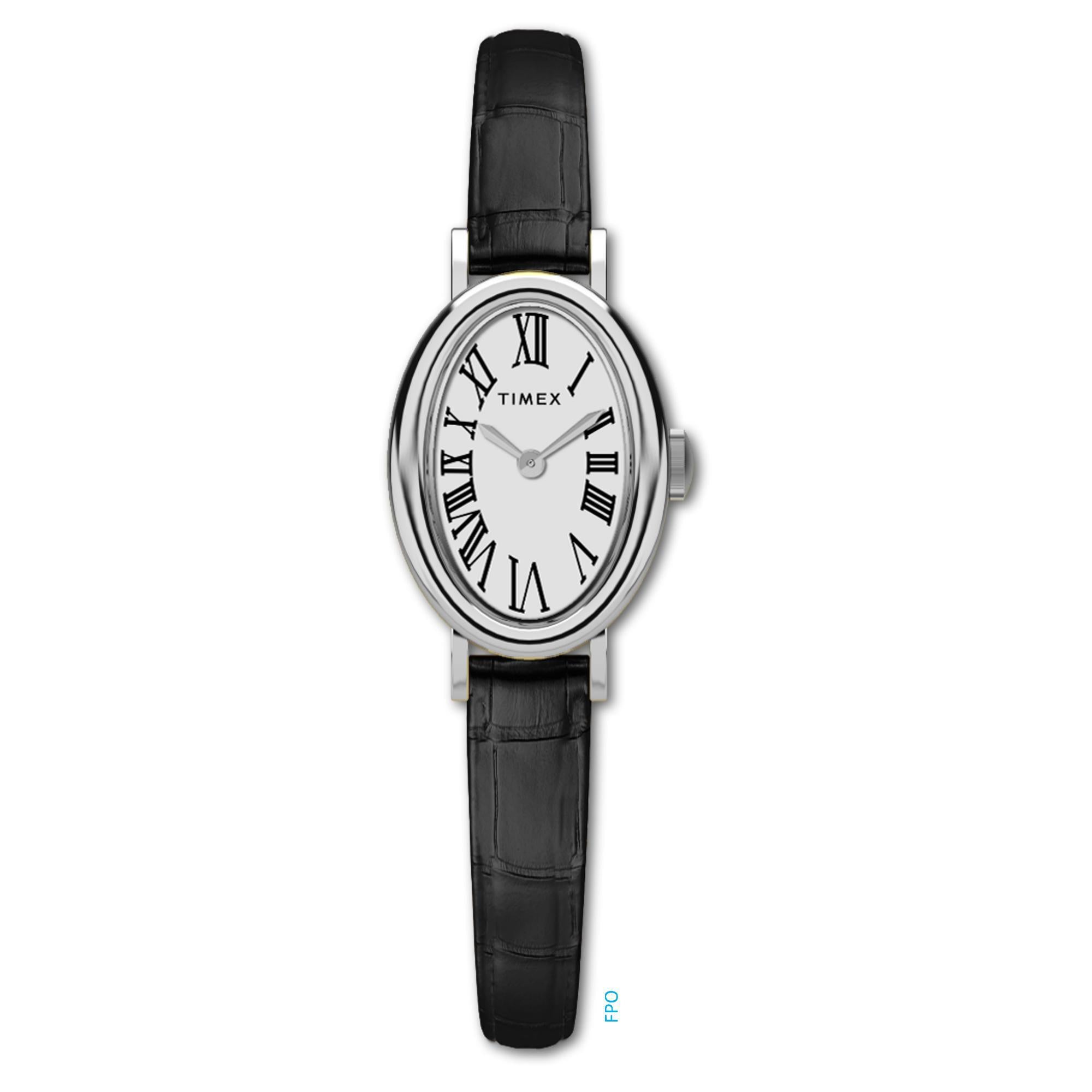 Timex Cavatina 19mm White Dial Black Leather Ladies Quartz Watch TW2W78400