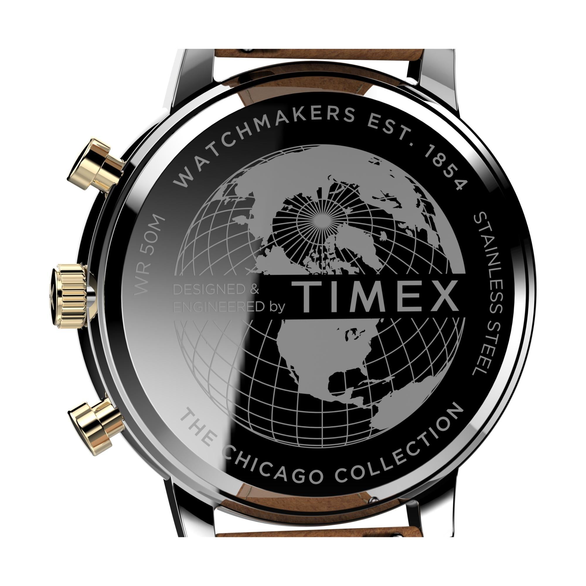 Timex Chicago 45mm Chronograph Blue Dial Leather Mens Quartz Watch TW2U39000