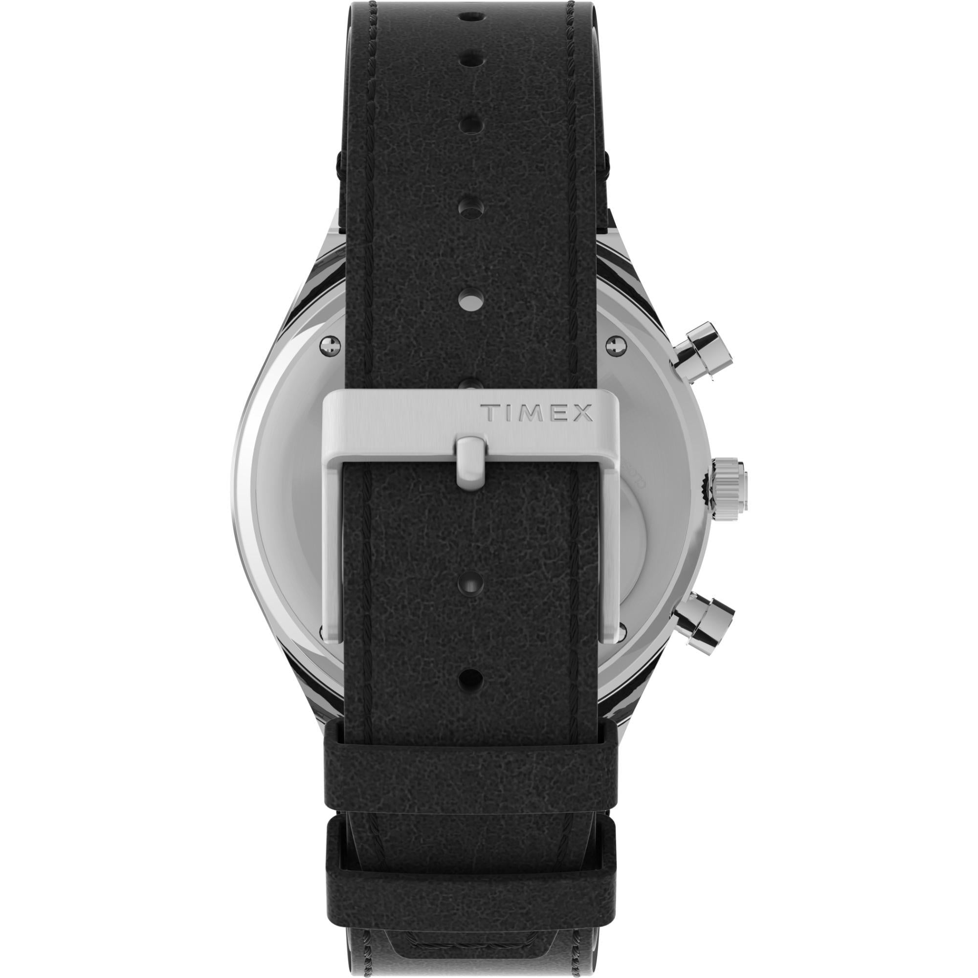 Timex Q 40mm Chronograph Black Dial Leather Mens Quartz Watch TW2V42700
