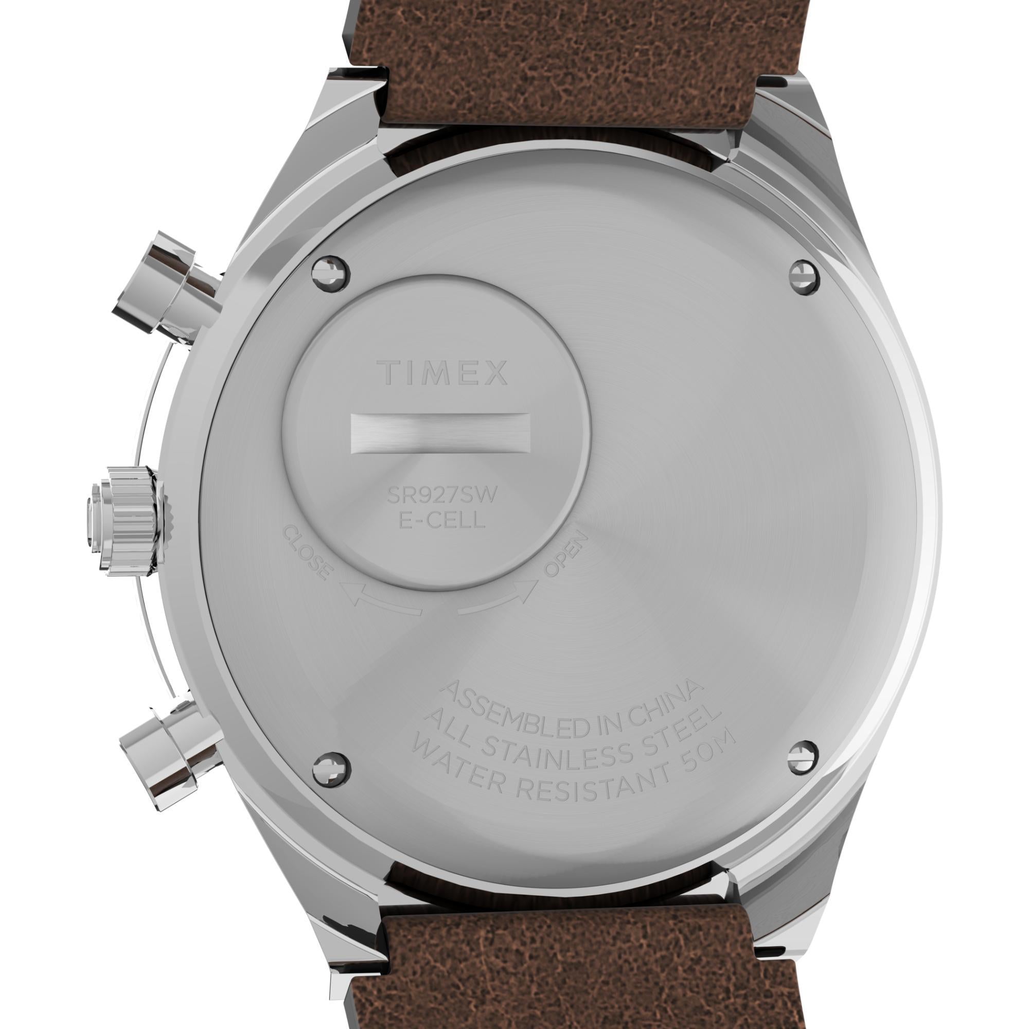 Timex Q 40mm Chronograph Cream Dial Leather Mens Quartz Watch TW2V42800