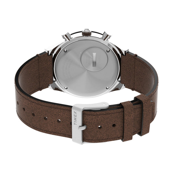 Timex Q 40mm Chronograph Cream Dial Leather Mens Quartz Watch TW2V42800