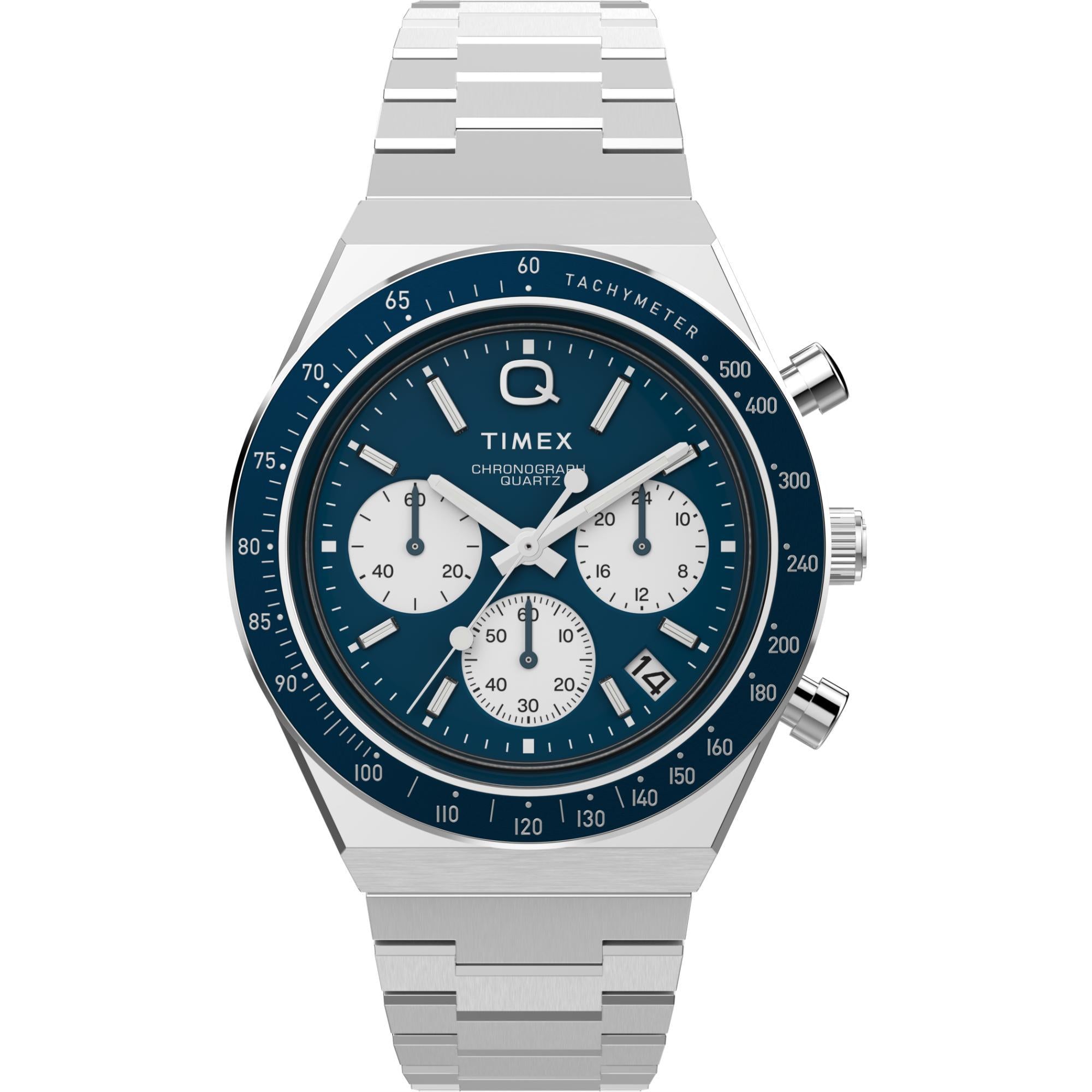 Timex Q Diver Chronograph Blue Dial Steel Strap Men's Watch TW2W51600