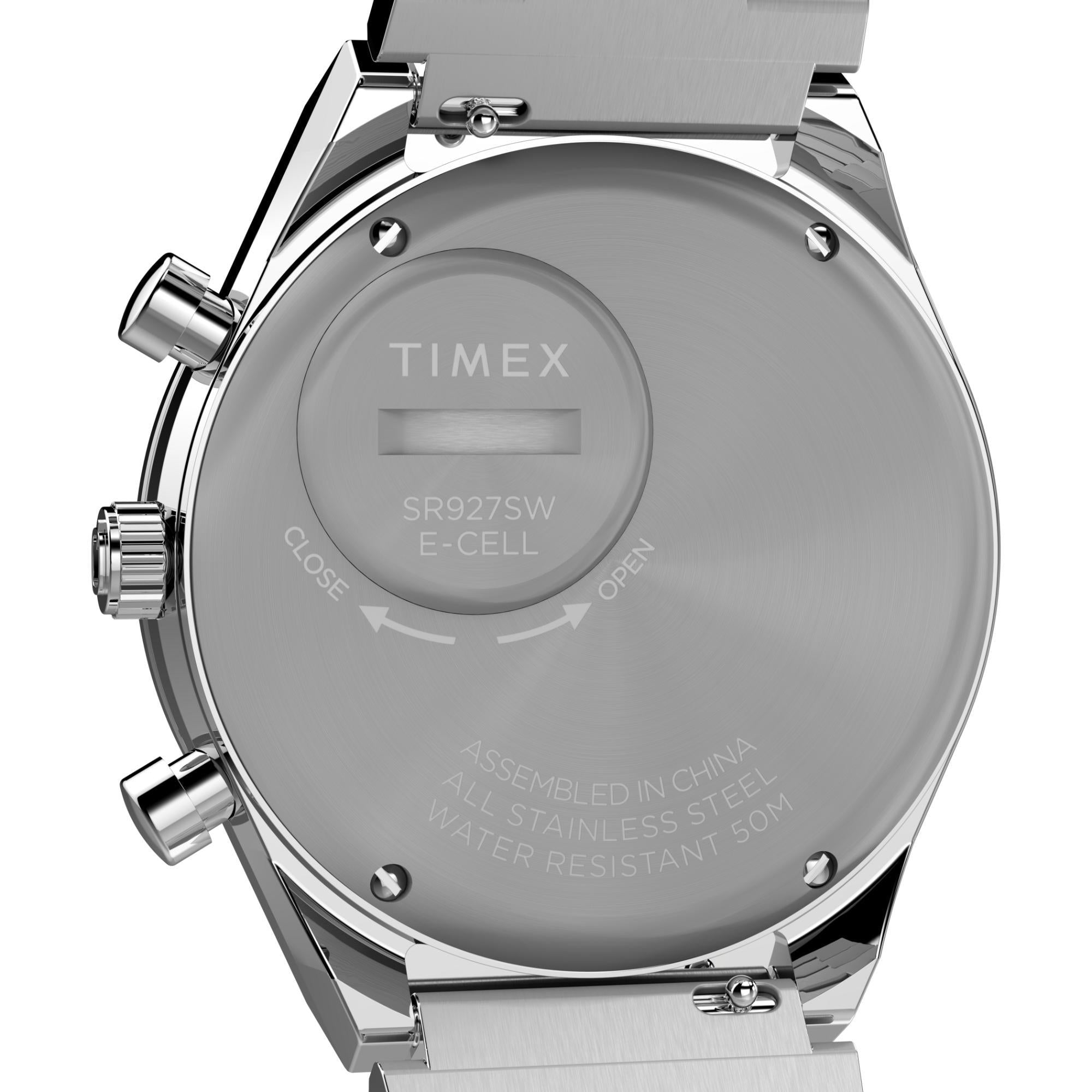 Timex Q 40mm Chronograph Blaues Zifferblatt Stahl Herren Quarz Uhr TW2W51600