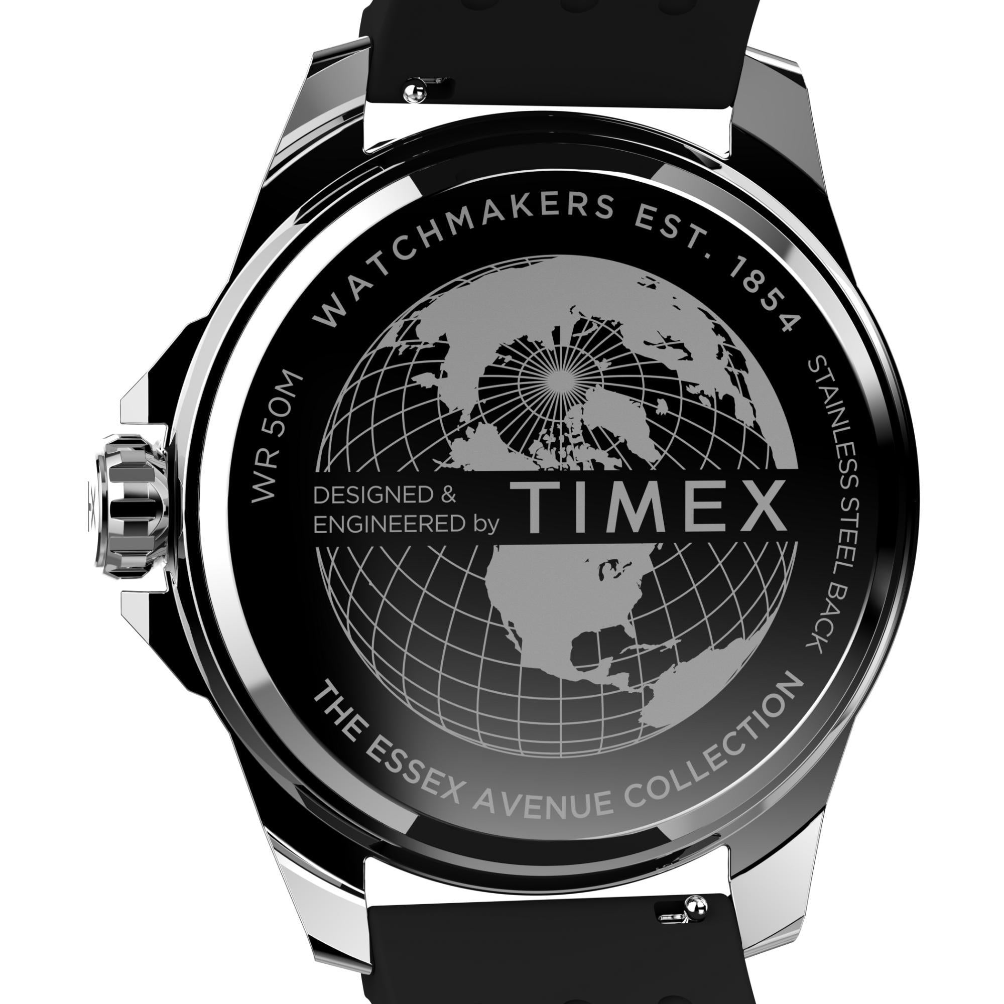 Timex Essex 46mm Black Dial Silicone Mens Quartz Watch TW2W42900