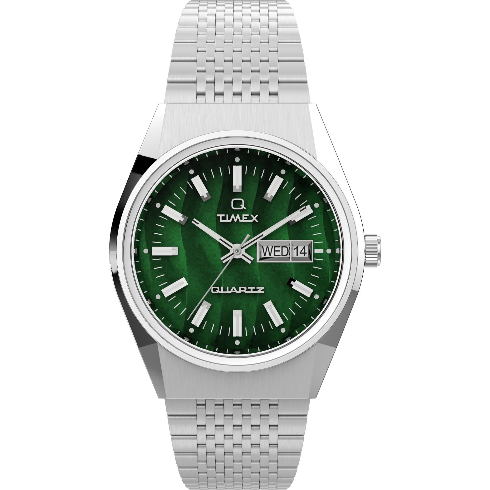 Timex Q 38mm Grünes Zifferblatt Stahl Herren Quarz Uhr TW2U95400