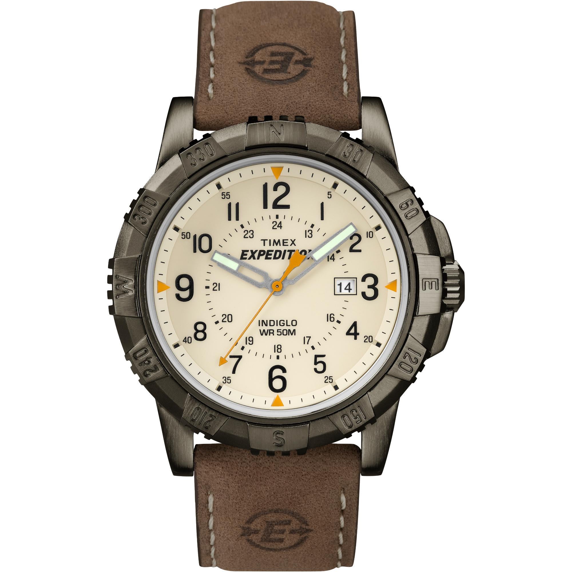 Timex Expedition 45mm Beige Dial Leather Mens Quartz Watch T49990