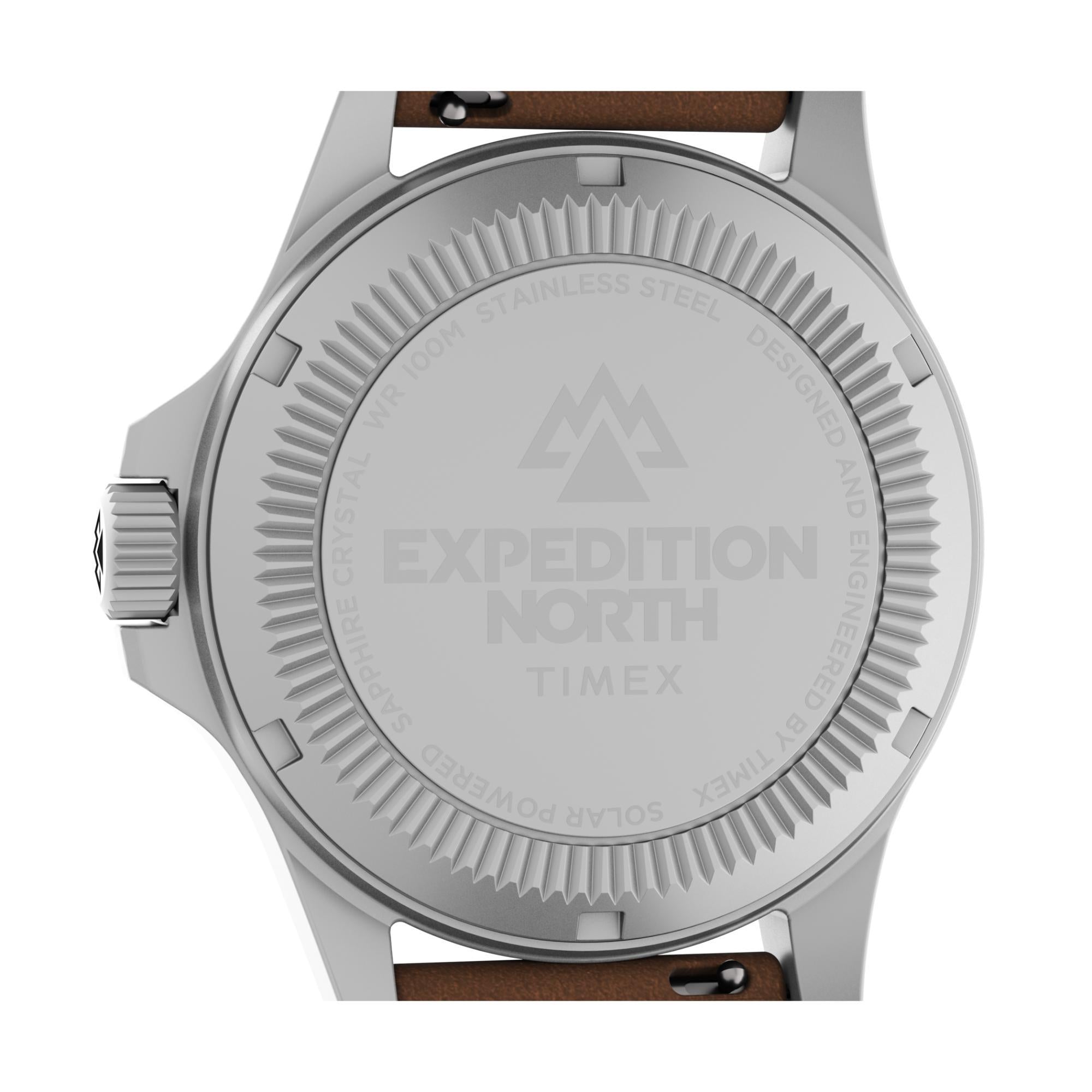 Timex Expedition North TW2V03600 engraved stainless steel screw-down caseback close-up