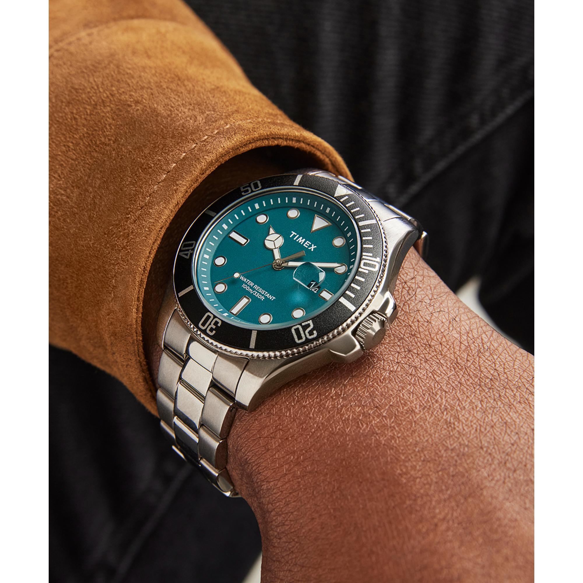 Timex Harborside Coast 43mm Green Dial Steel Mens Quartz Watch TW2V91900