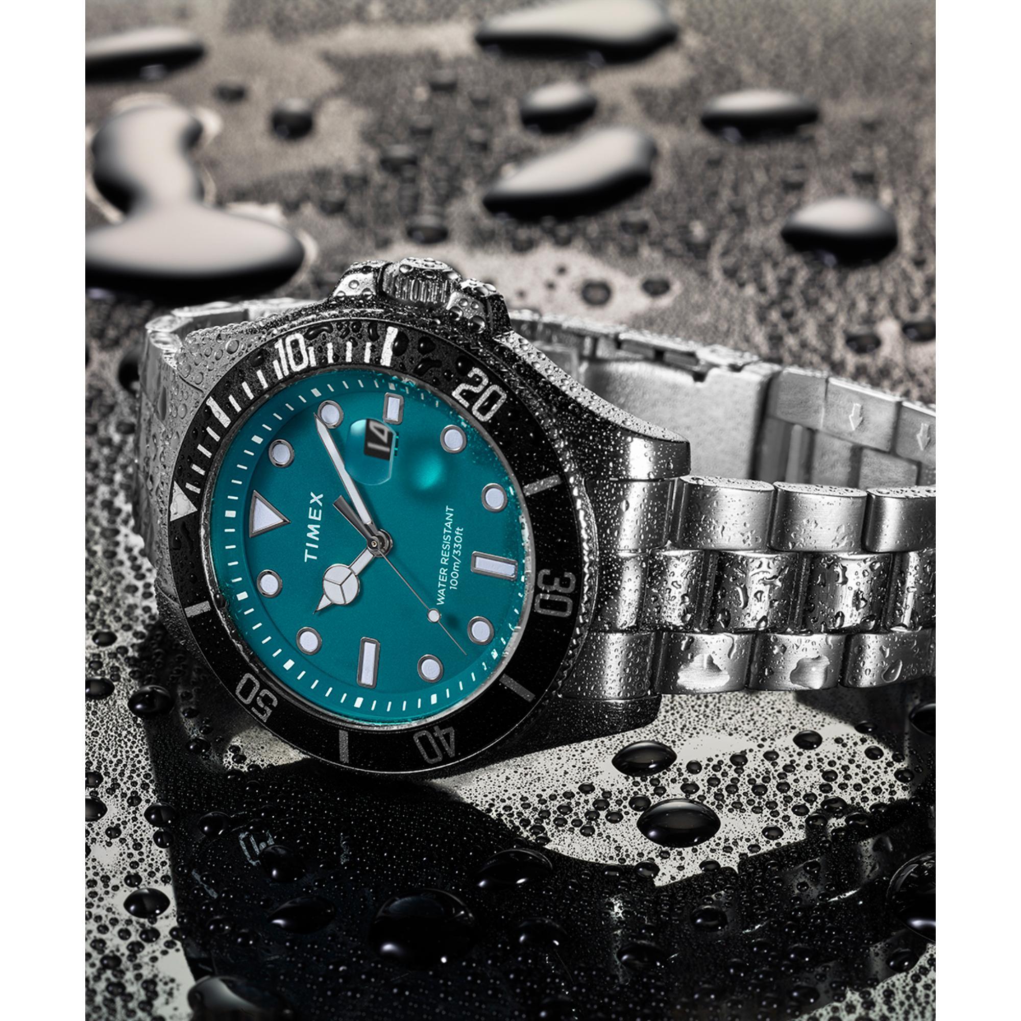 Timex Harborside Coast 43mm Green Dial Steel Mens Quartz Watch TW2V91900