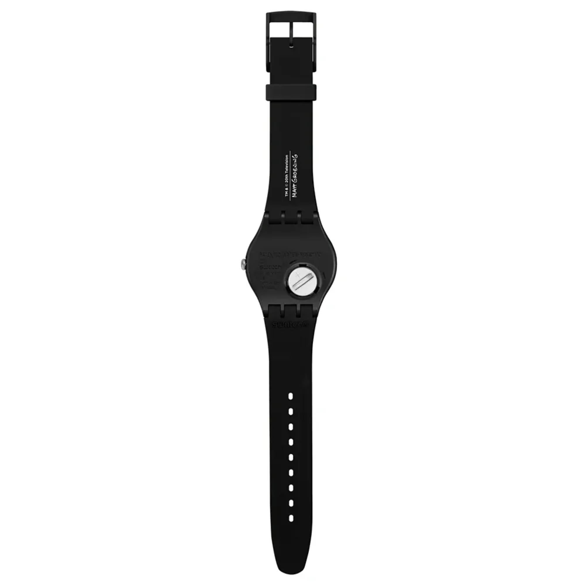 Swatch x Die Simpsons (41mm) D'OH OF THE DEAD Schwarzes Bedrucktes Zifferblatt Schwarzes Bedrucktes Armband Uhr SO29Z135