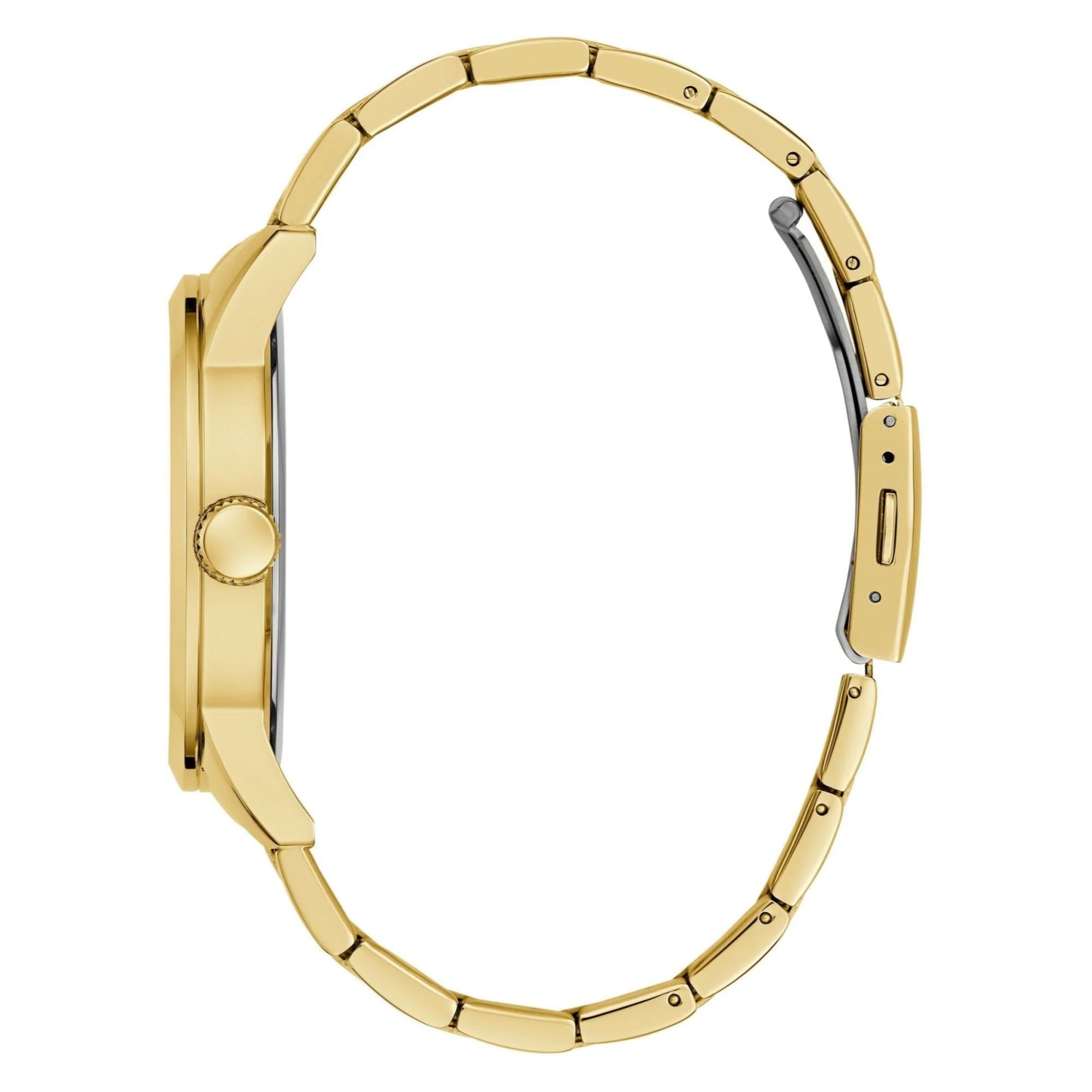 GUESS Badge Analogue Quartz Gold Dial Steel Strap Men's Watch GW0782G1