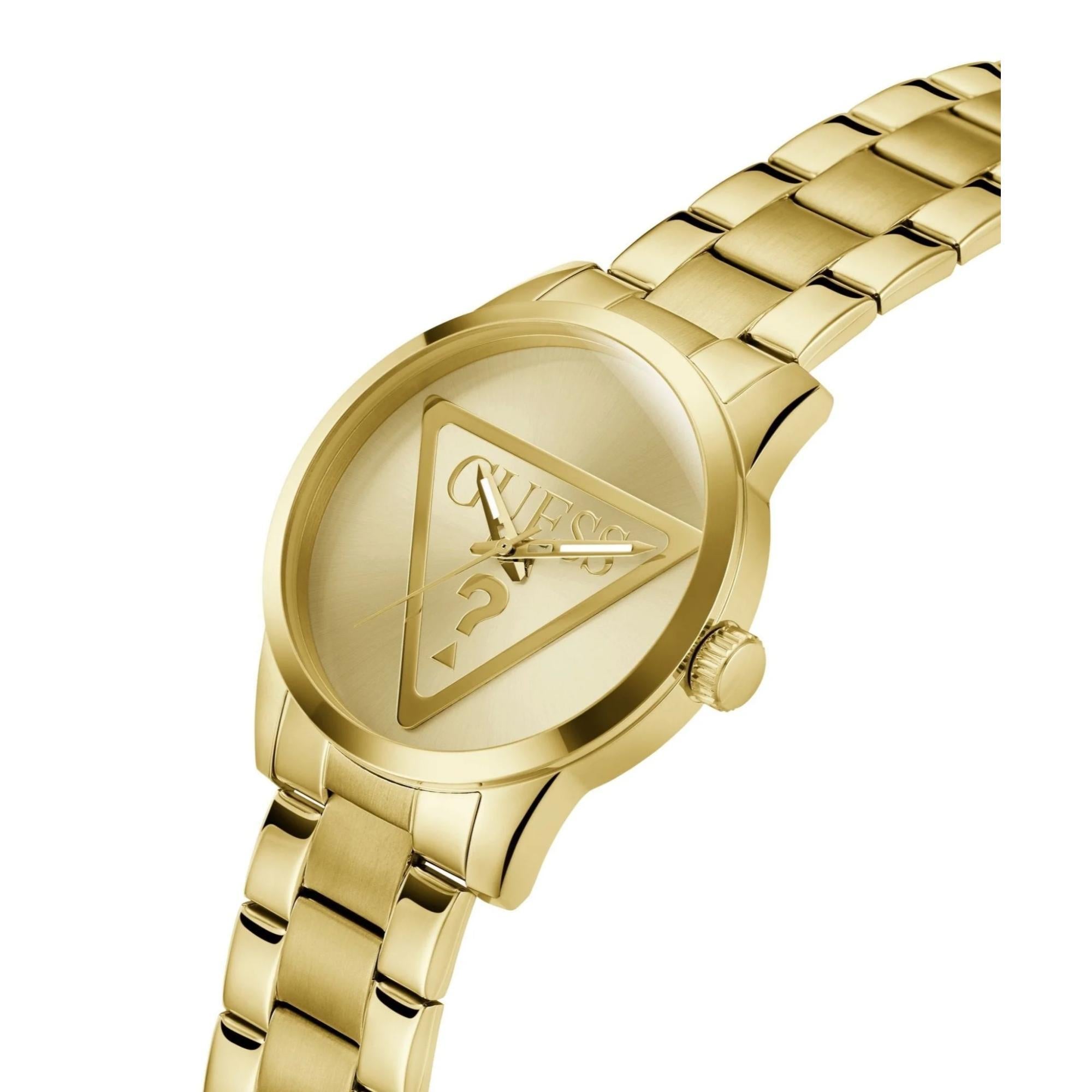 GUESS Badge Analogue Quartz Gold Dial Steel Strap Men's Watch GW0782G1
