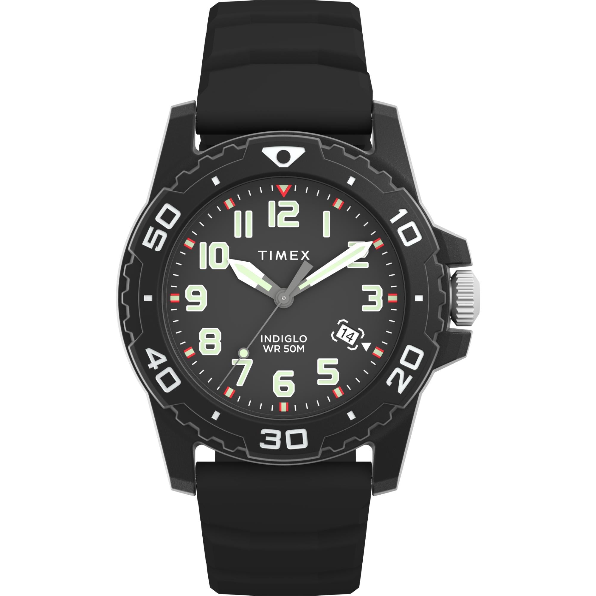Timex Main Street 42mm Schwarze Zifferblatt Gummi Herren Quarz Uhr TW5M61200