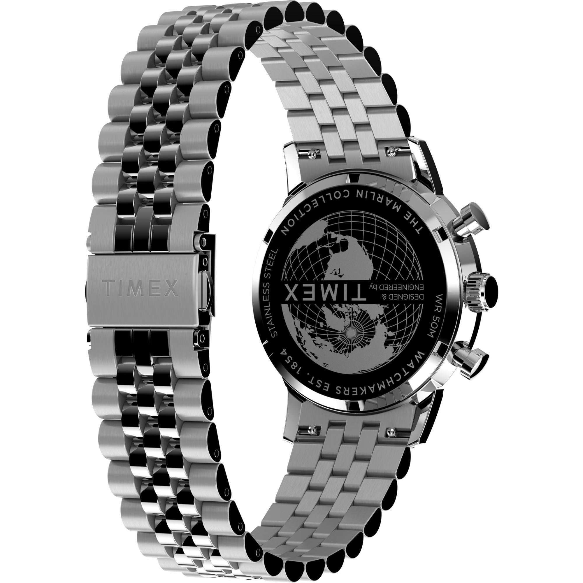Timex Marlin 40mm Chronograph Silver Dial Steel Mens Quartz Watch TW2W10400