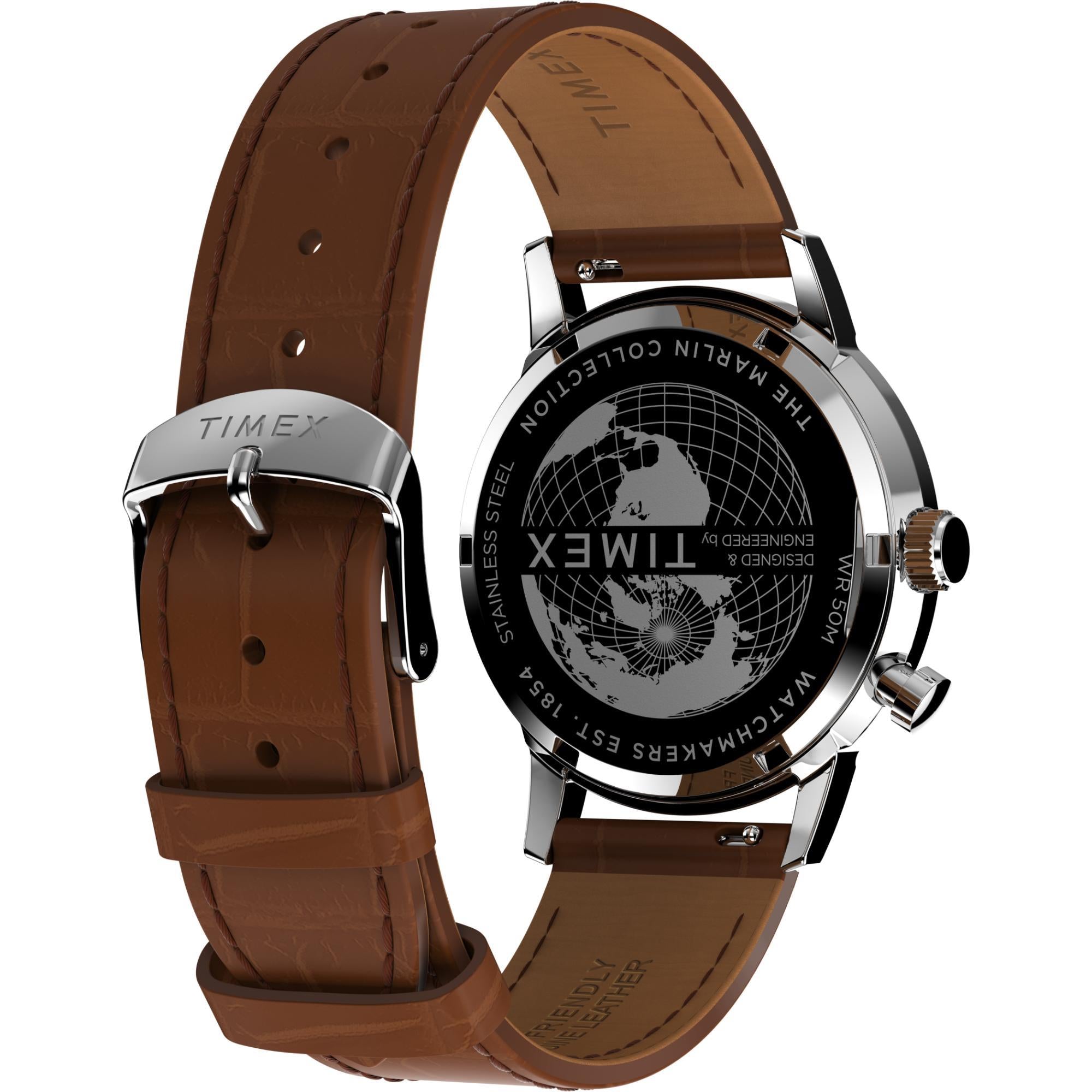 Timex Marlin 40mm Steel Case Green Dial Leather Mens Quartz Watch TW2W51000