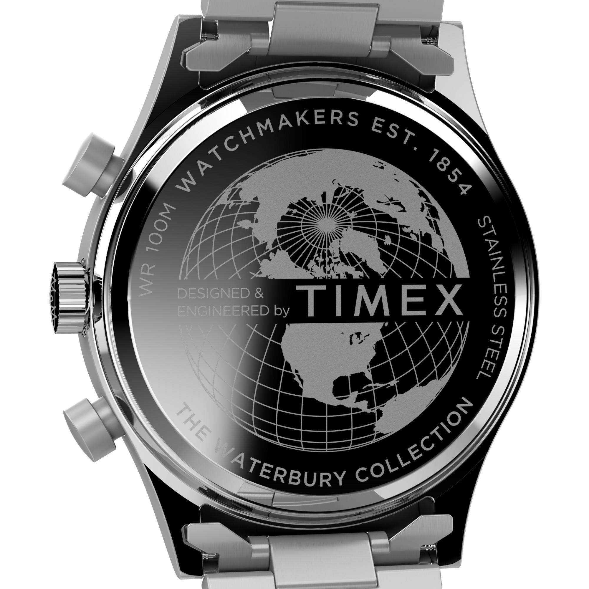 Timex Waterbury 43mm Chronograph Black Dial Steel Mens Quartz Watch TW2W47800