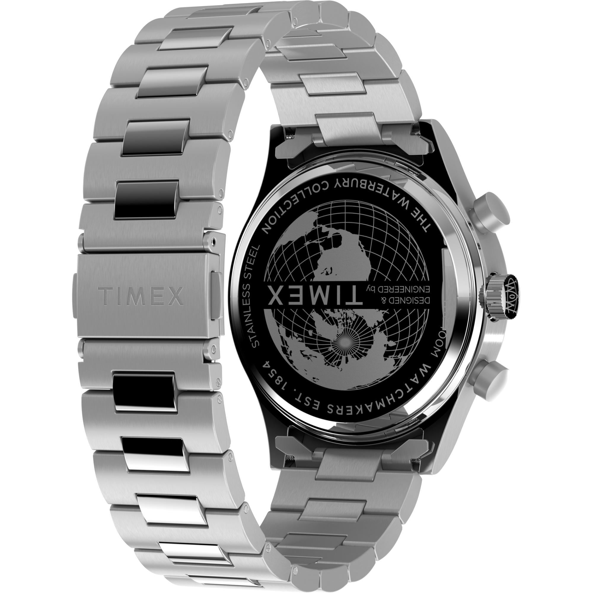Timex Waterbury 43mm Chronograph Black Dial Steel Mens Quartz Watch TW2W47800